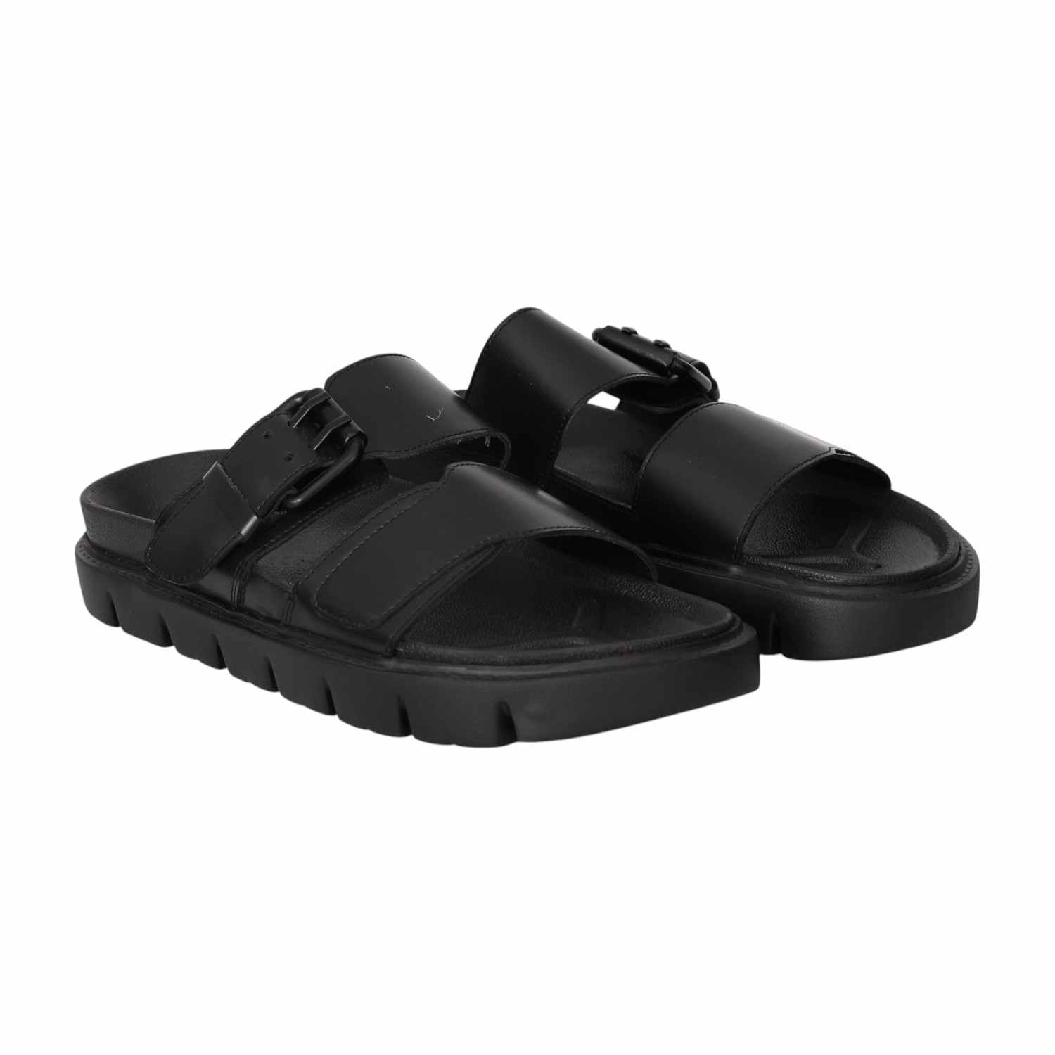 Men Black Buckle Strap Comfort Sandals