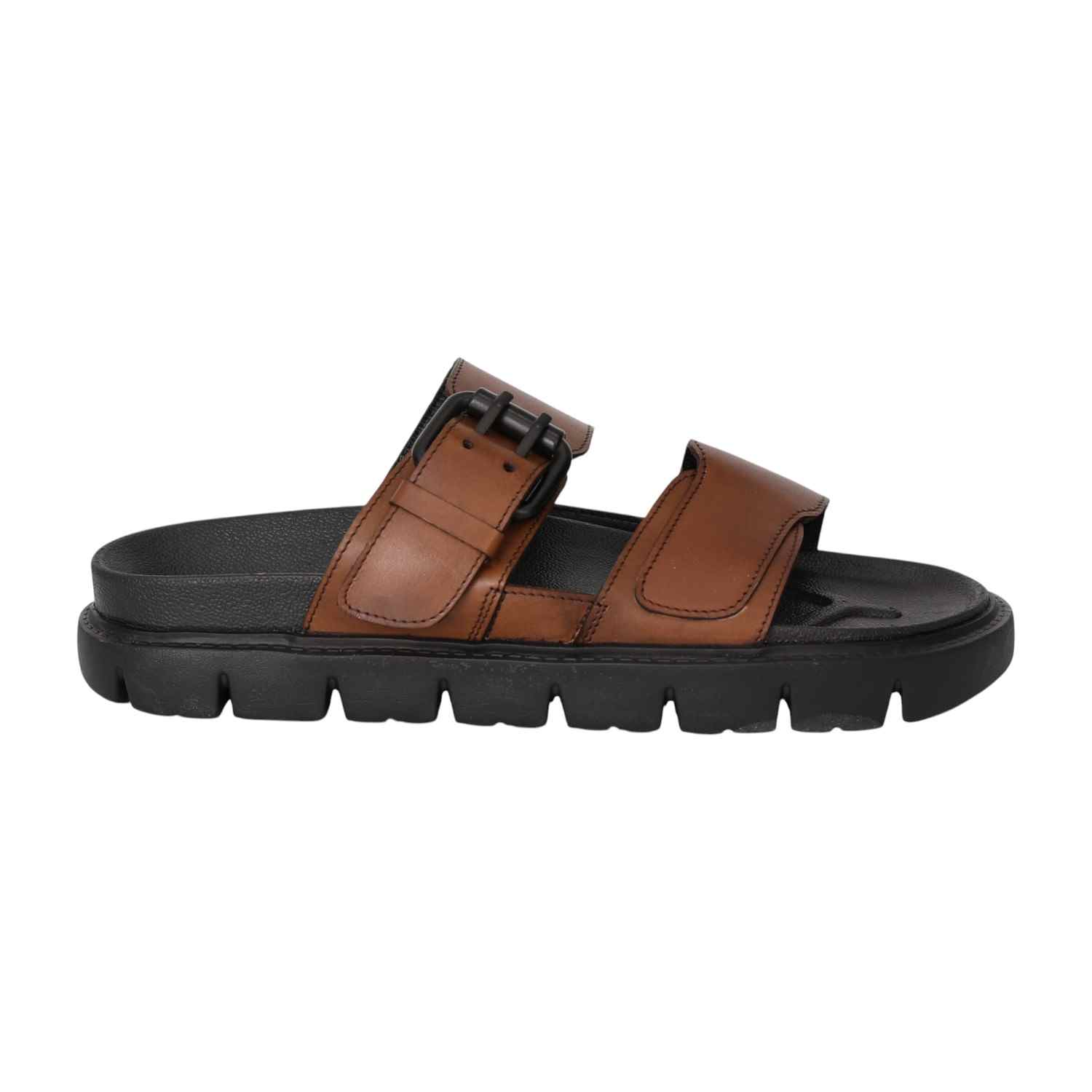 Men Pine Brown Buckle Strap Sandals