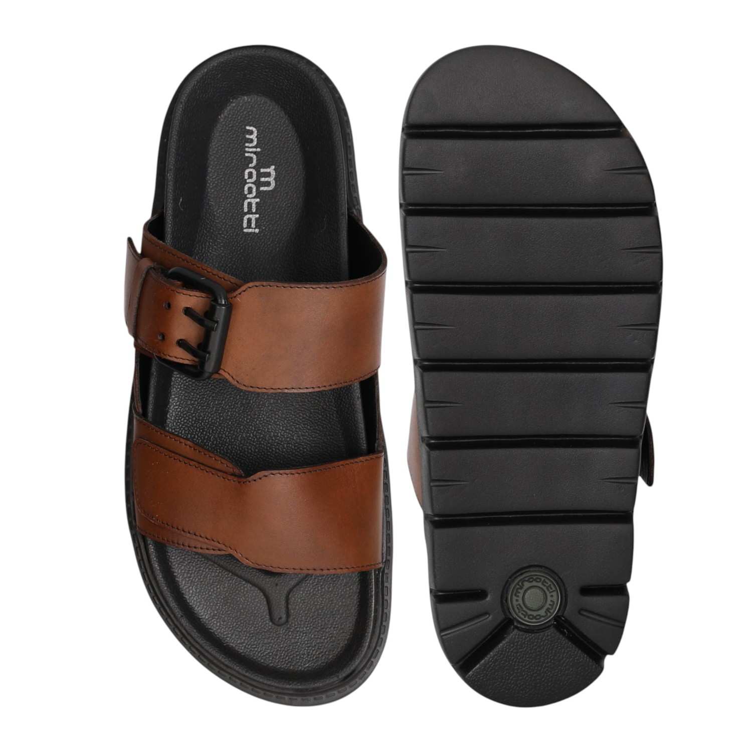 Men Pine Brown Buckle Strap Sandals