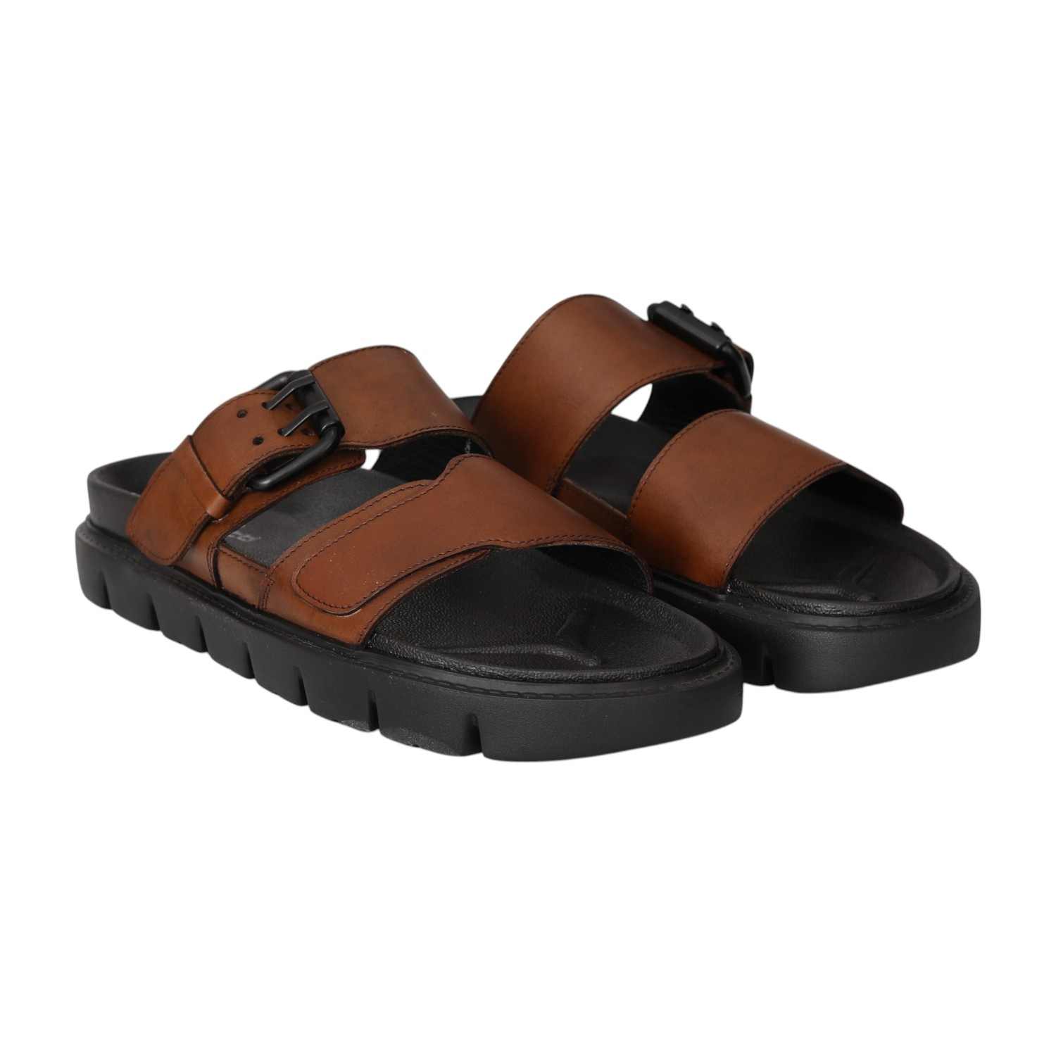 Men Pine Brown Buckle Strap Sandals