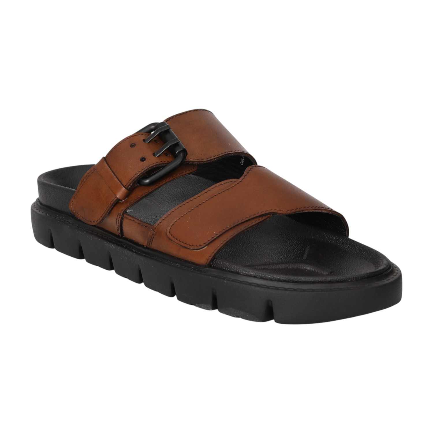 Men Pine Brown Buckle Strap Sandals