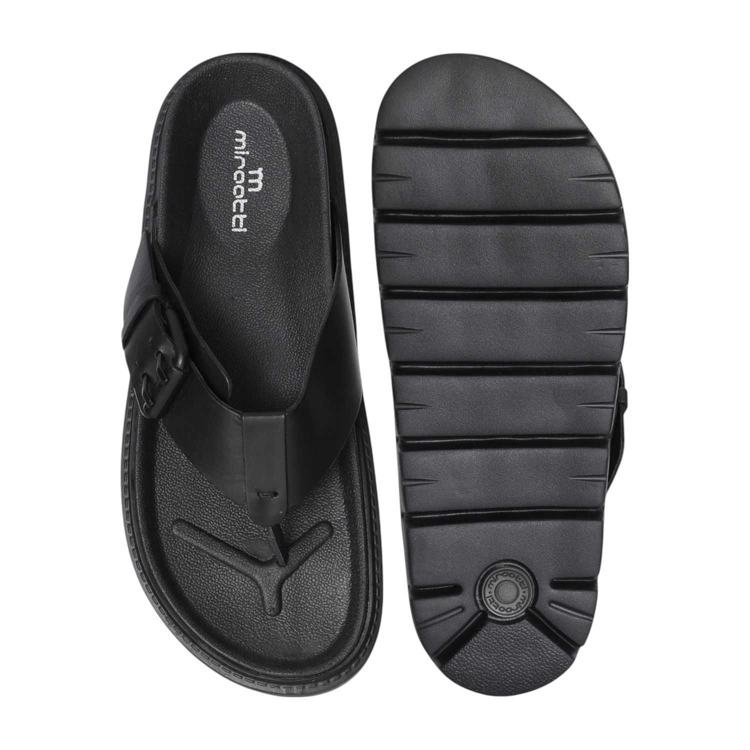 Men Bold Black Buckle Thongs