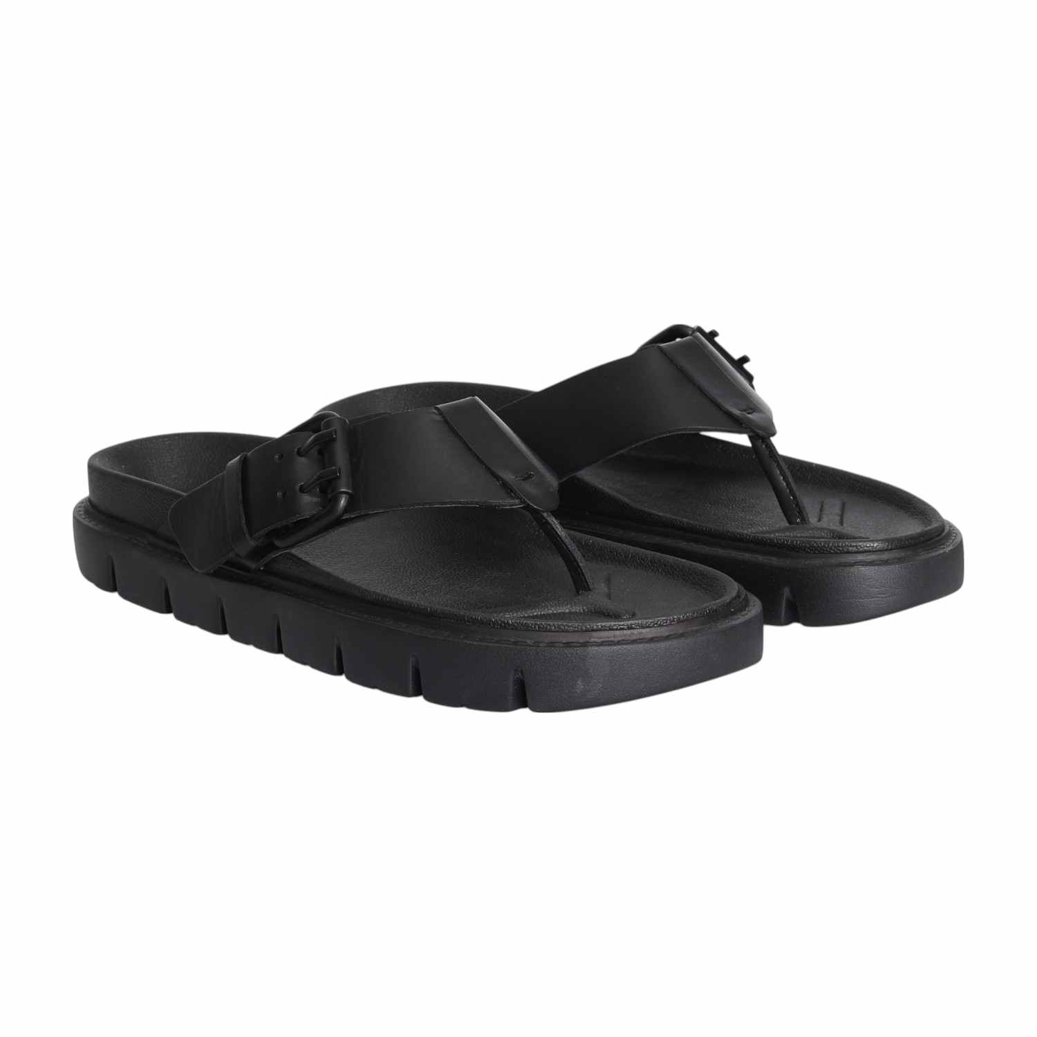 Men Bold Black Buckle Thongs
