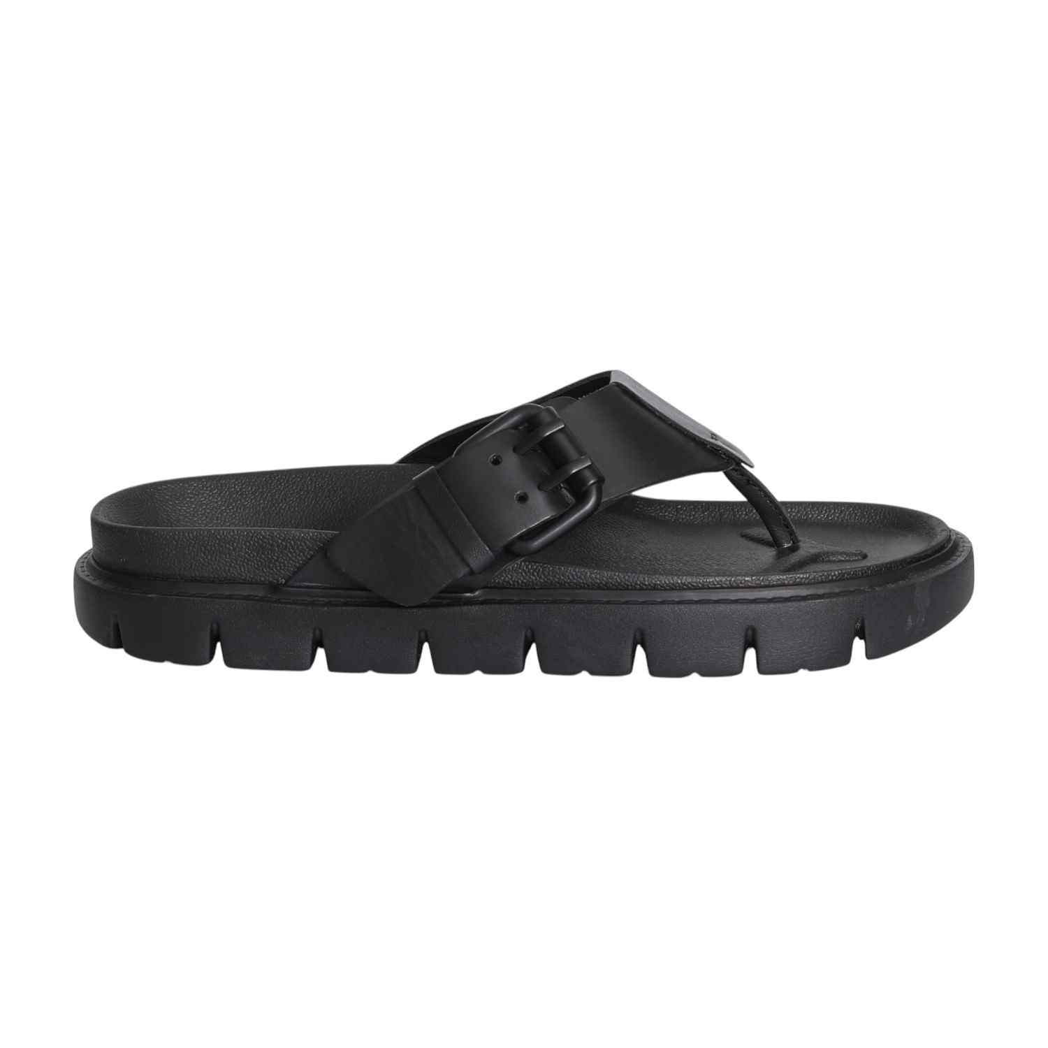 Men Bold Black Buckle Thongs