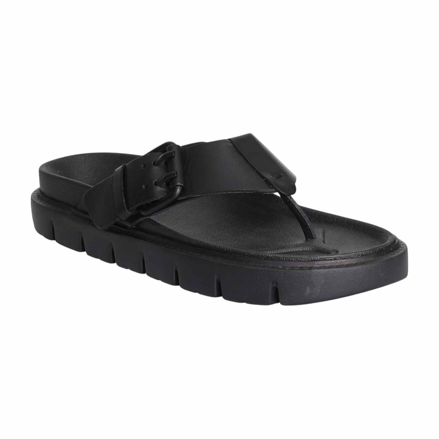 Men Bold Black Buckle Thongs