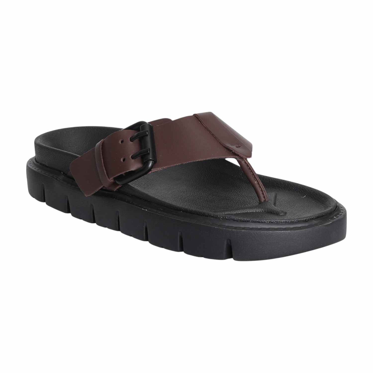 Men Bold Brown Buckle Thongs