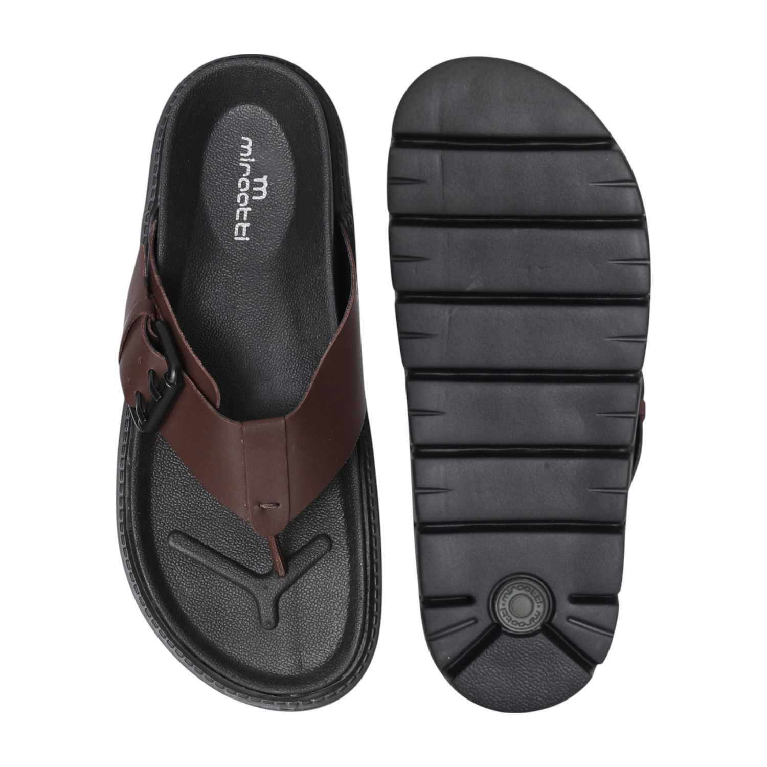 Men Bold Brown Buckle Thongs