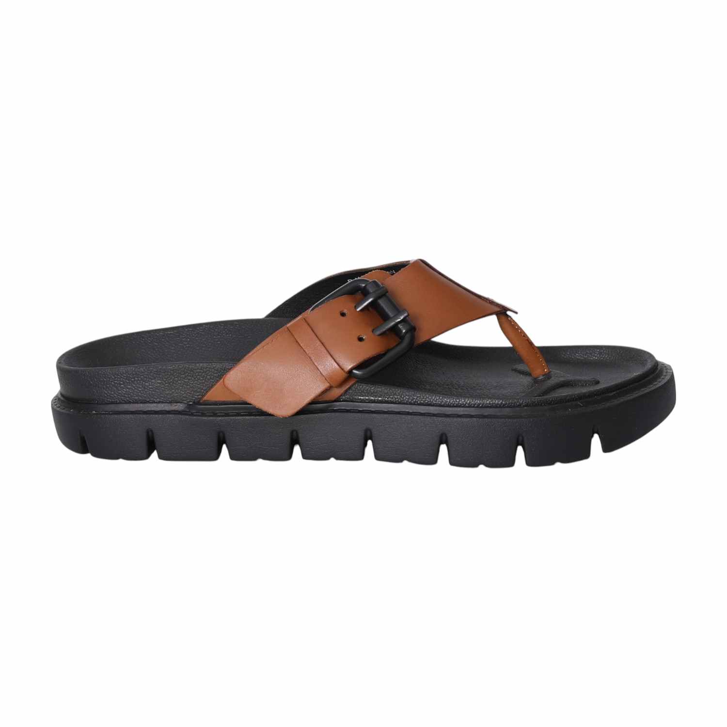 Men Bold Tan Buckle Thongs