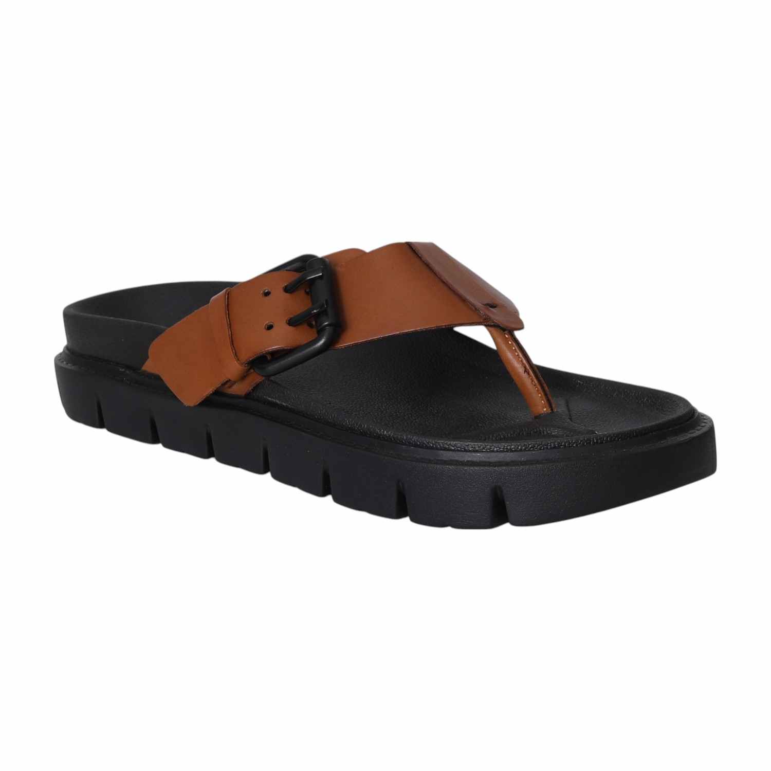 Men Bold Tan Buckle Thongs