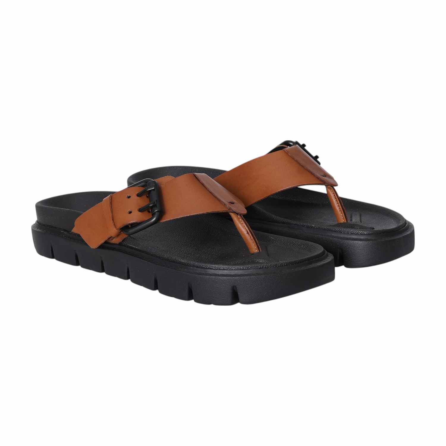 Men Bold Tan Buckle Thongs
