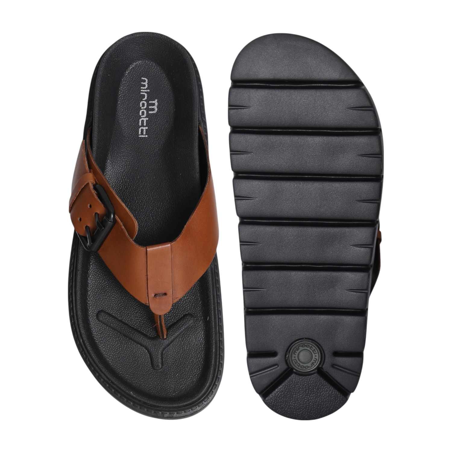 Men Bold Tan Buckle Thongs