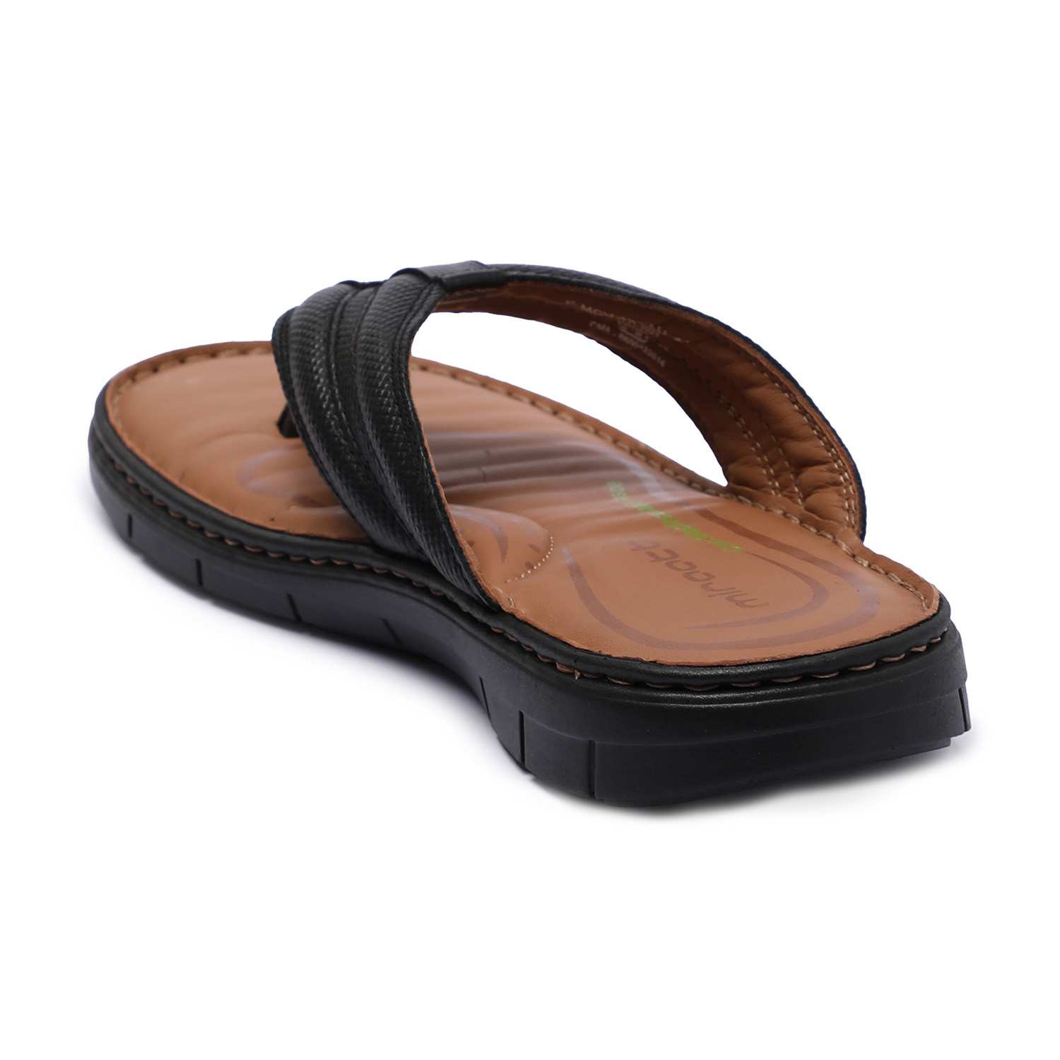 Black Textured Strap Flip-Flop Sandals with Tan Footbed For Men