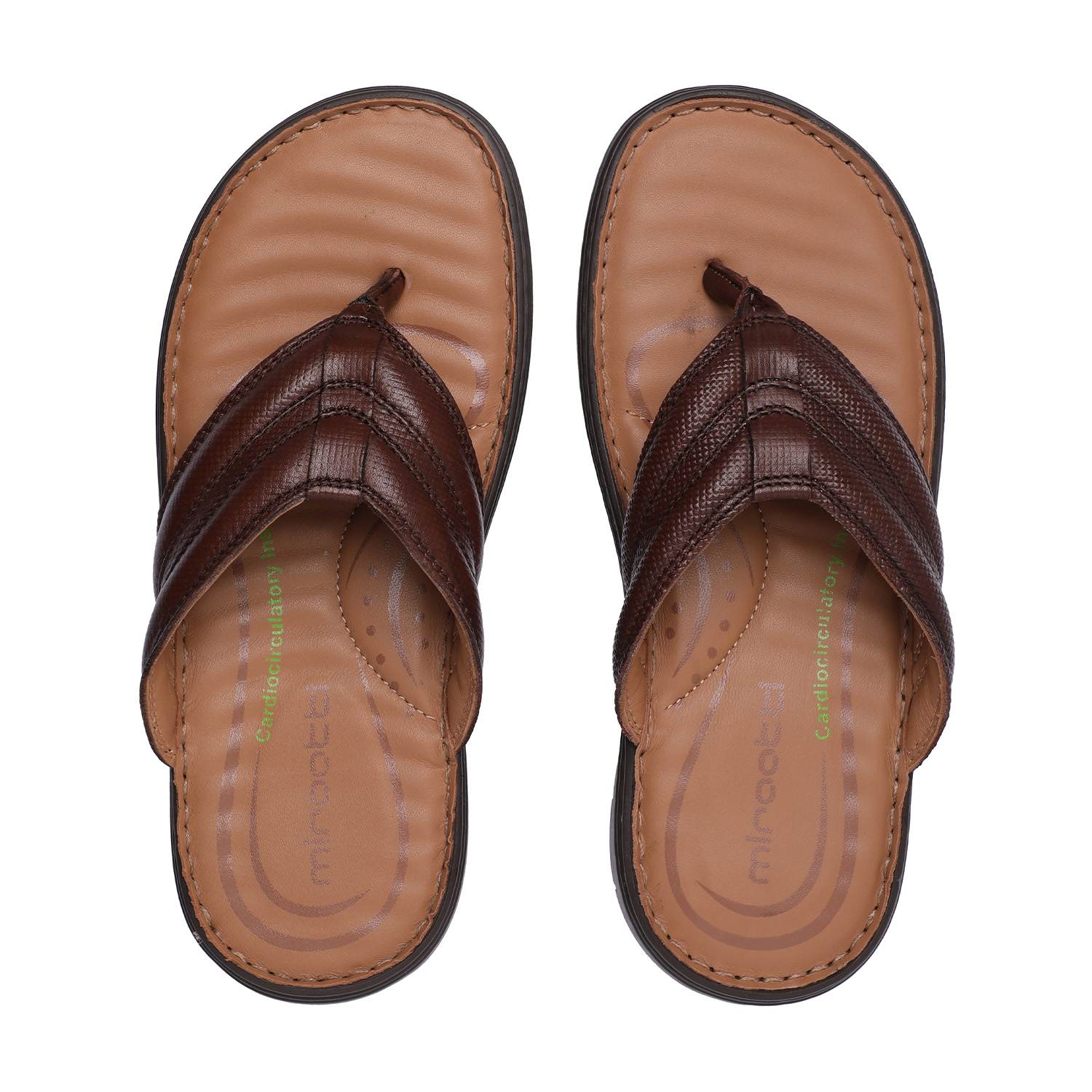 Brown Textured Strap Flip-Flop Sandals with Tan Footbed For Men