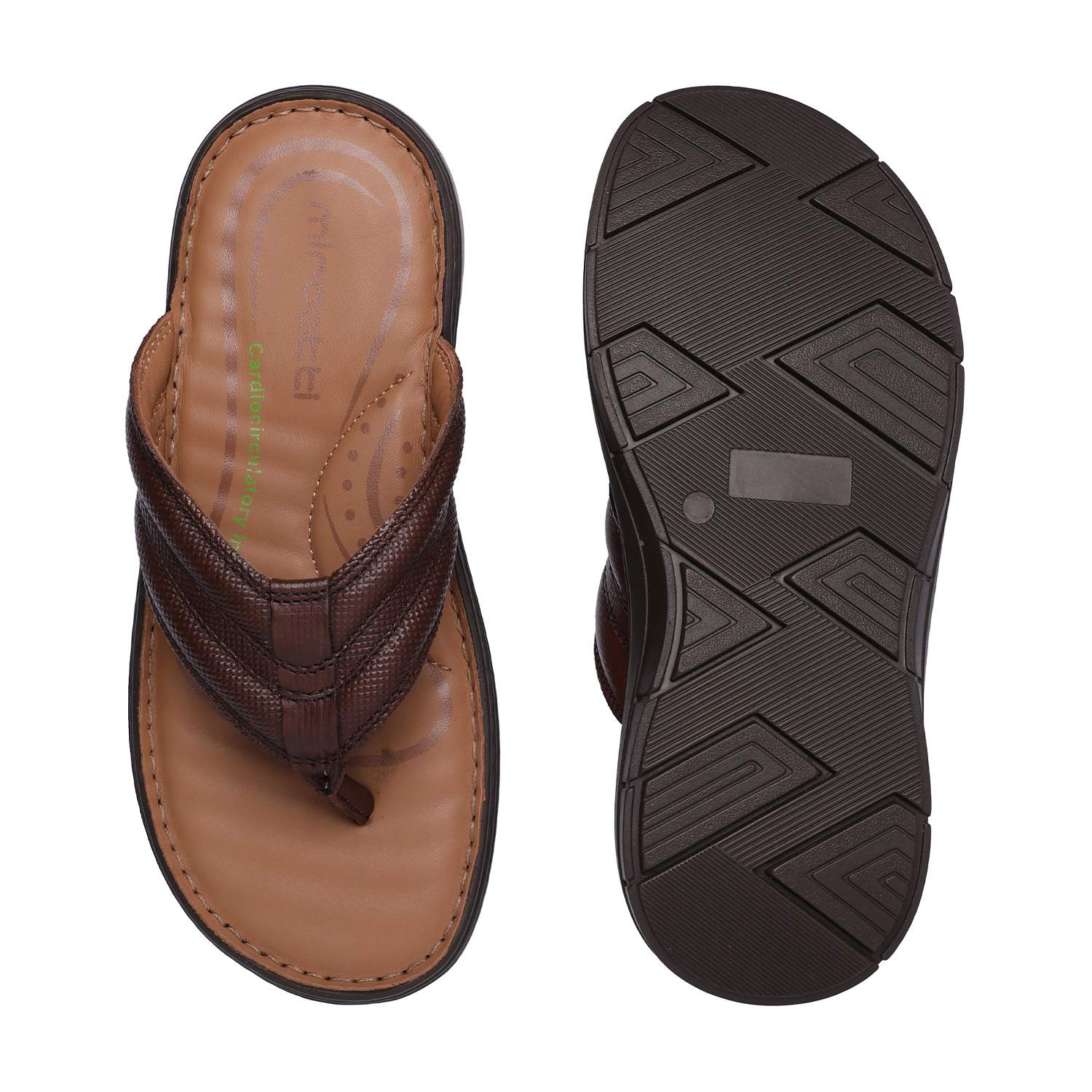 Brown Textured Strap Flip-Flop Sandals with Tan Footbed For Men
