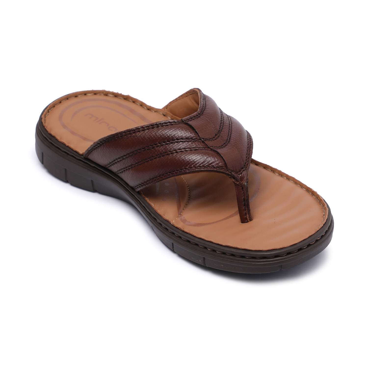 Brown Textured Strap Flip-Flop Sandals with Tan Footbed For Men