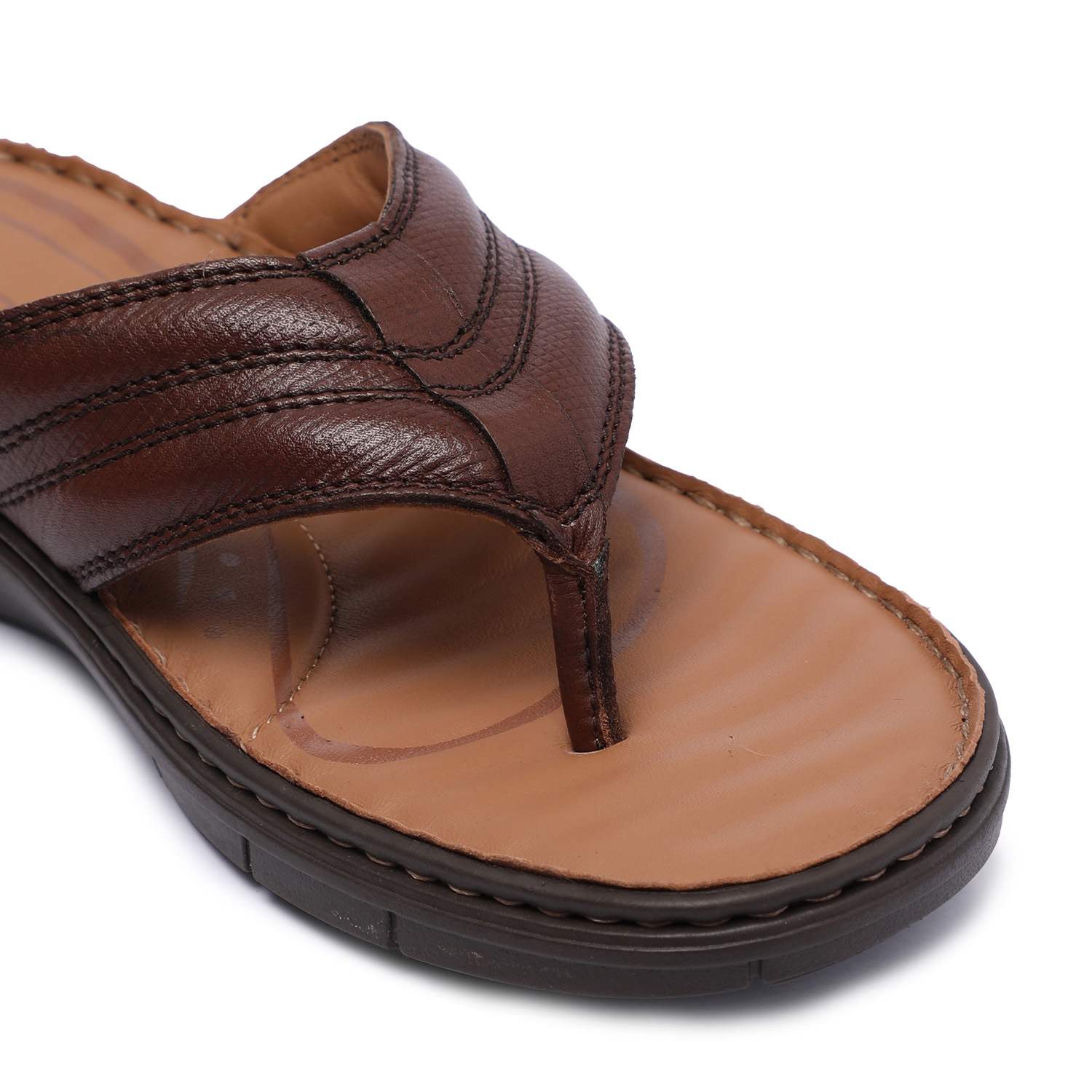 Brown Textured Strap Flip-Flop Sandals with Tan Footbed For Men