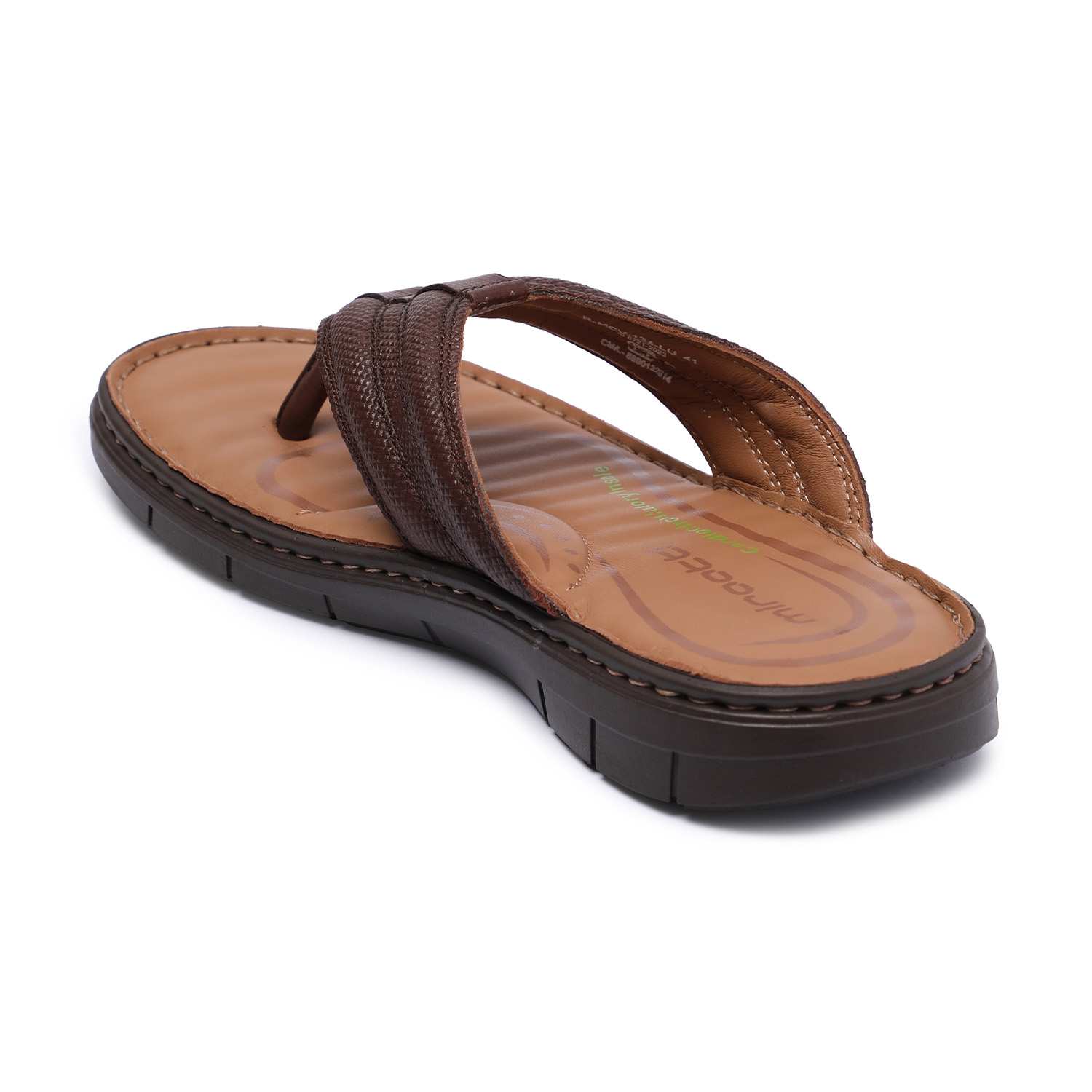 Brown Textured Strap Flip-Flop Sandals with Tan Footbed For Men