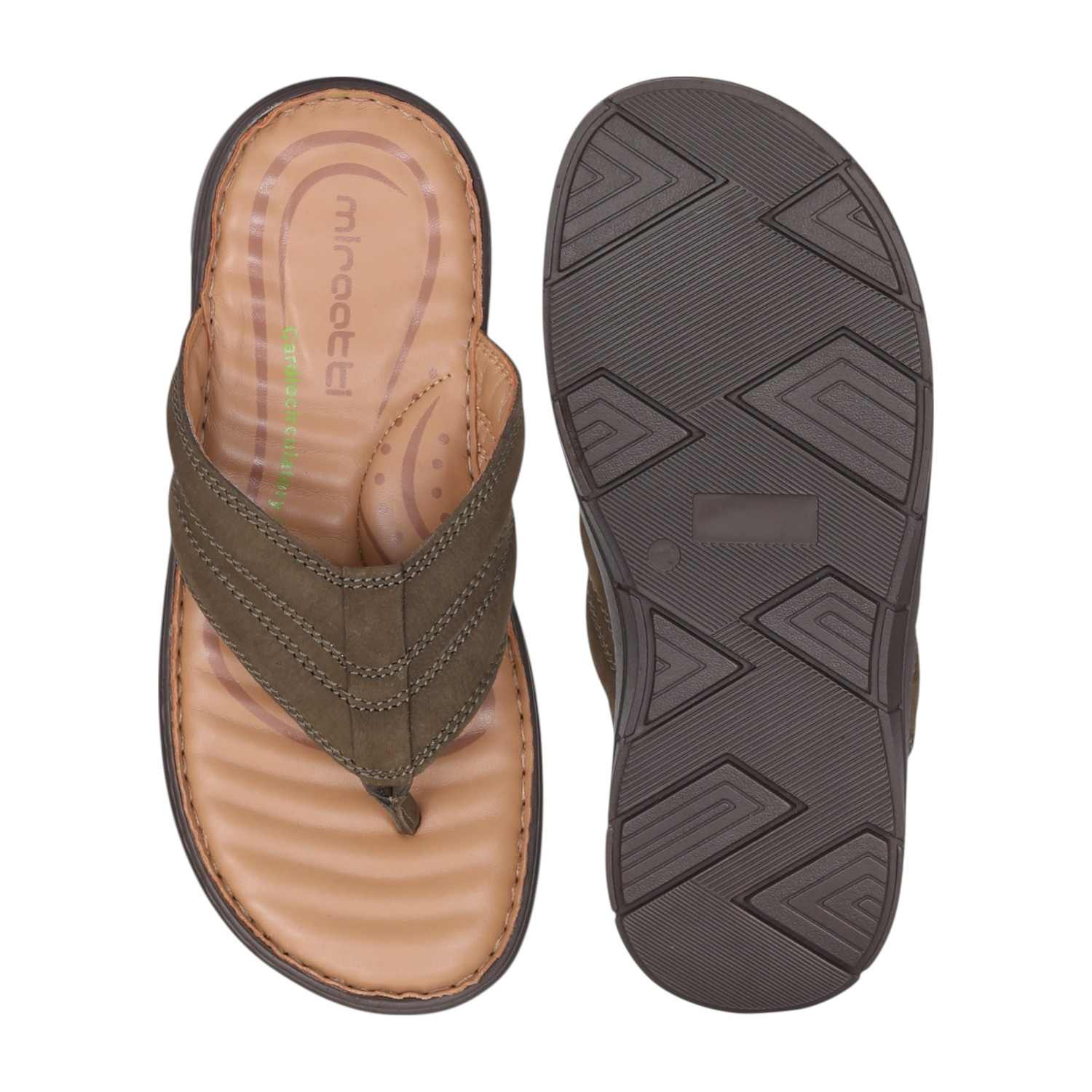 Men Olive Green Textured Thong Sandal