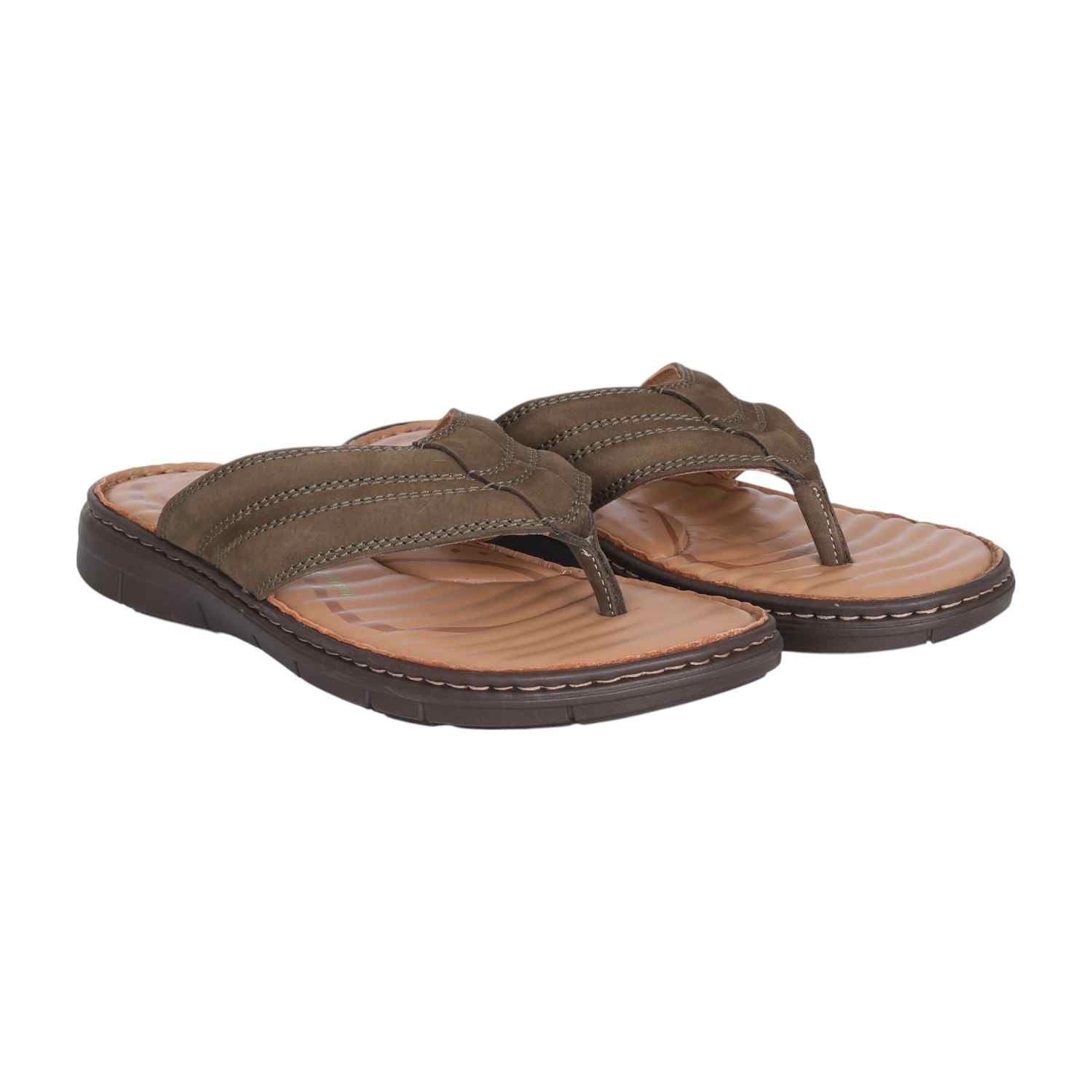 Men Olive Green Textured Thong Sandal