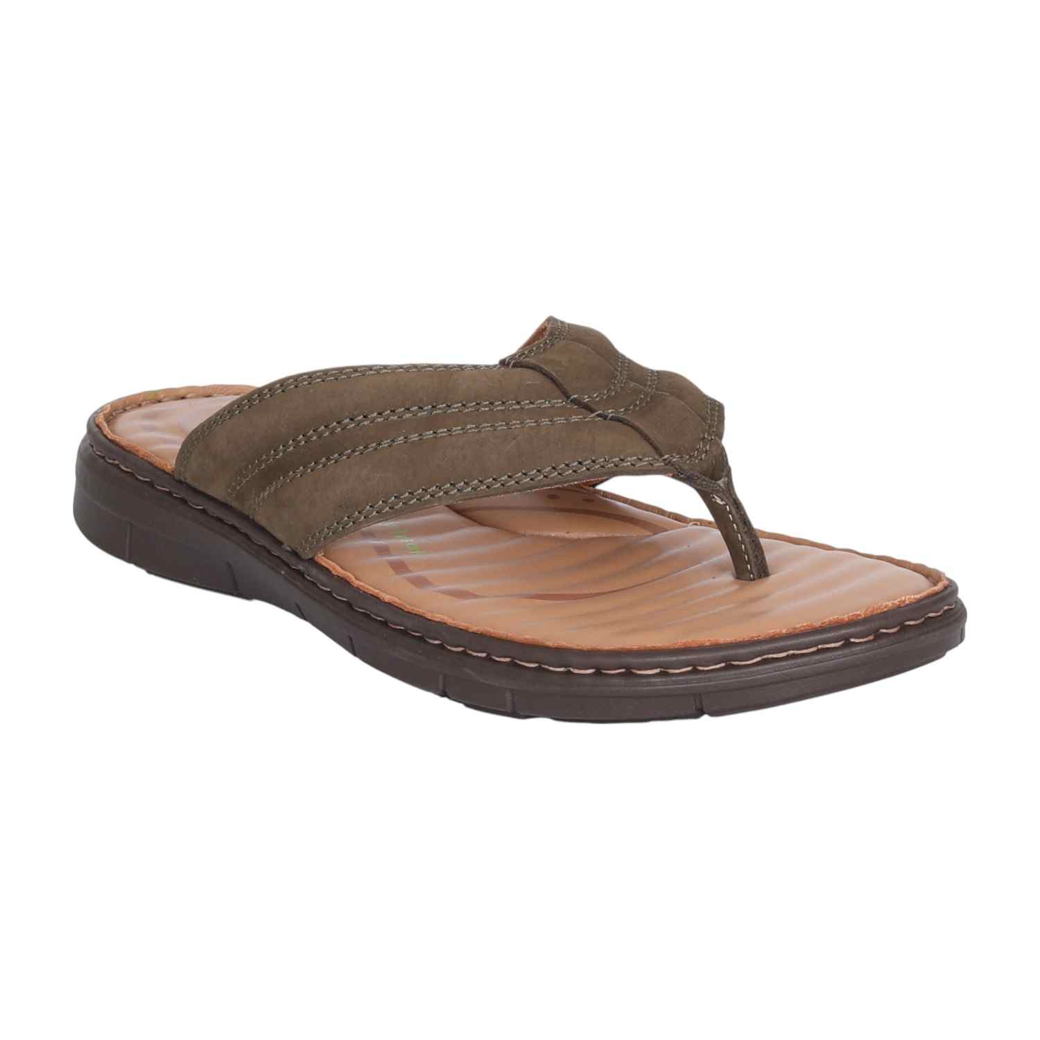 Men Olive Green Textured Thong Sandal