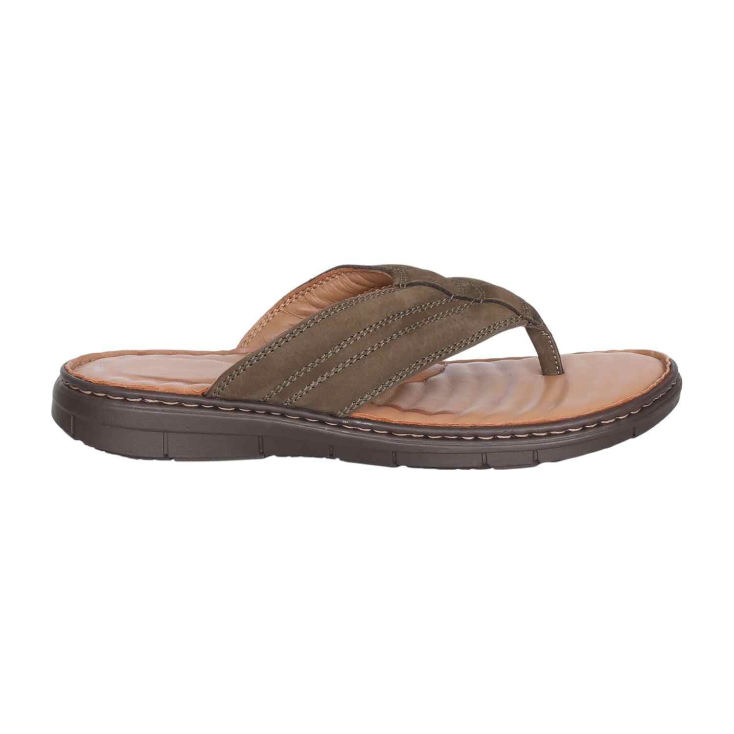 Men Olive Green Textured Thong Sandal