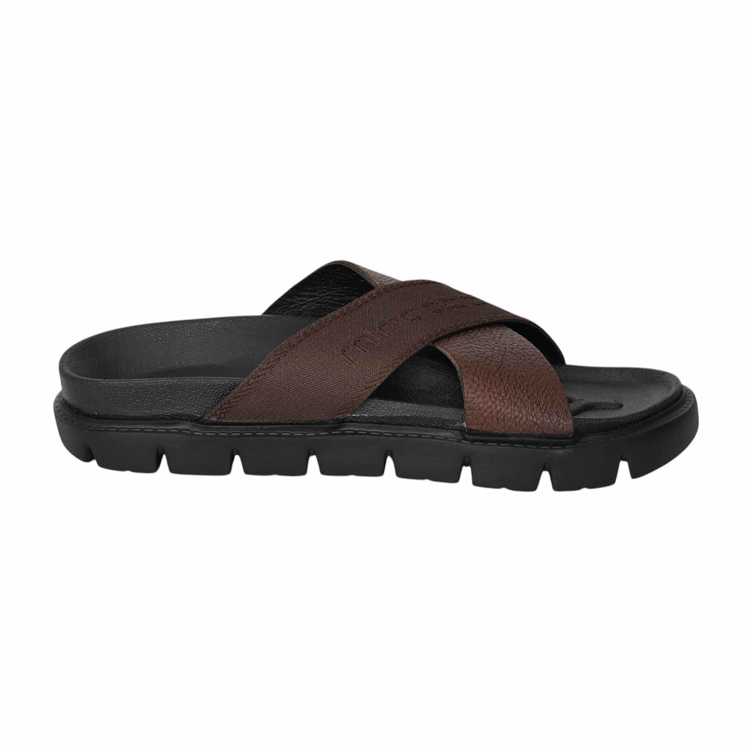 Men Brown Cross Strap Comfort Sliders