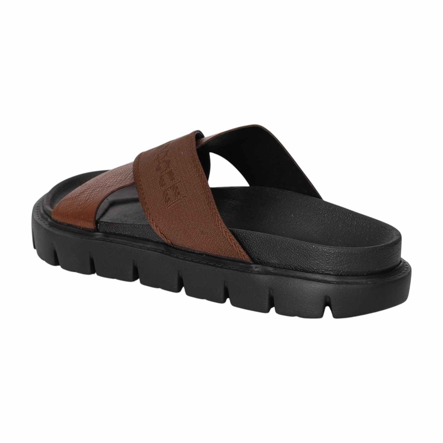 Men Tan Cross Strap Comfort Sliders