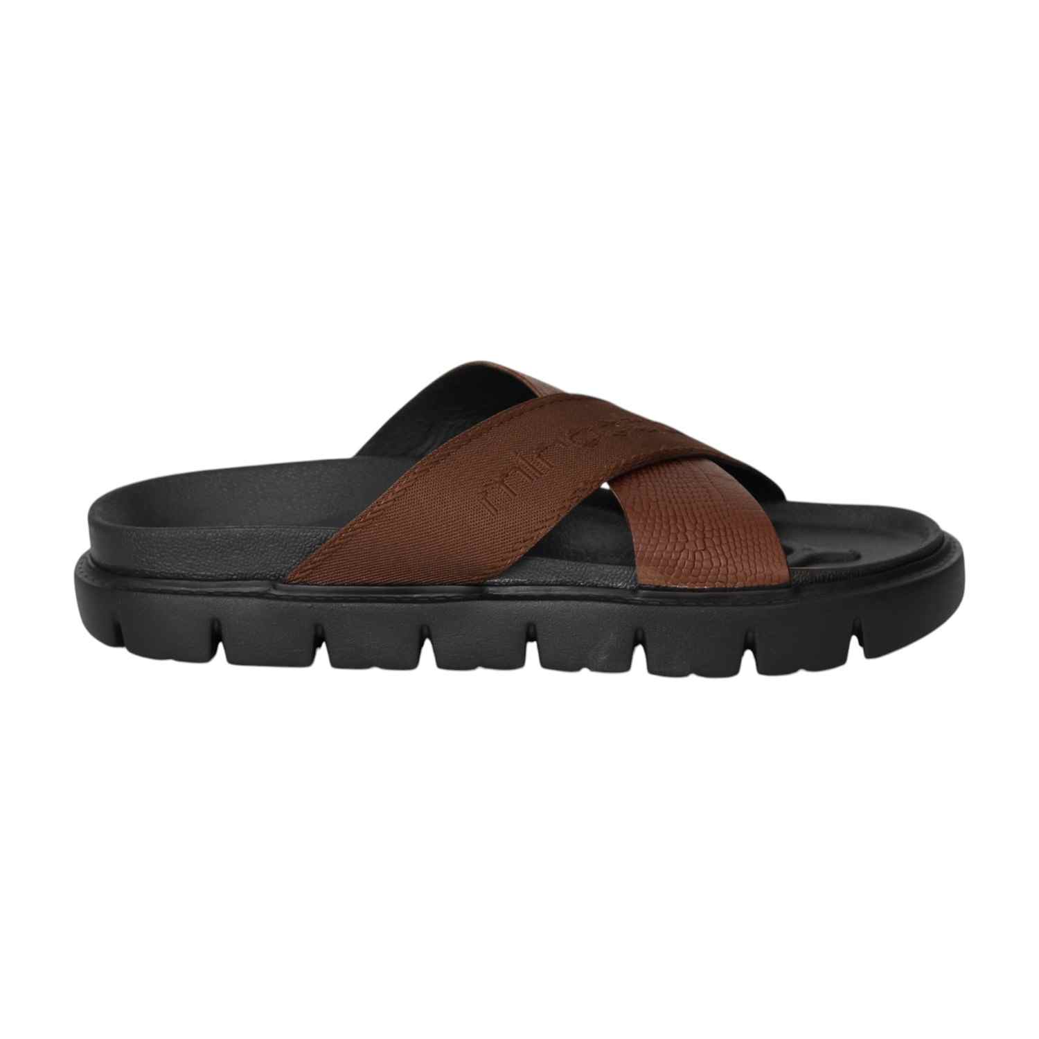 Men Tan Cross Strap Comfort Sliders
