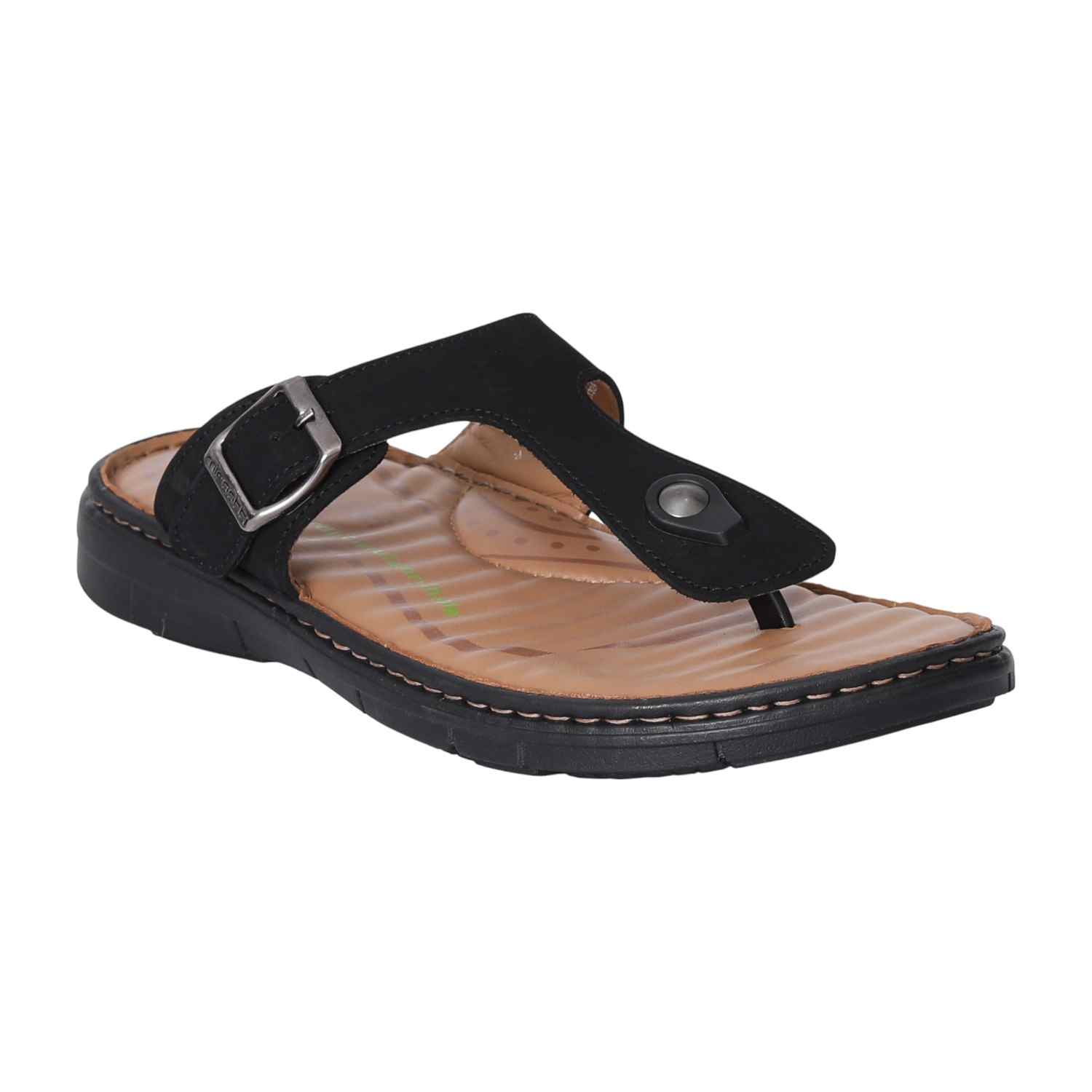 Men Sleek Black Tan Base Thongs
