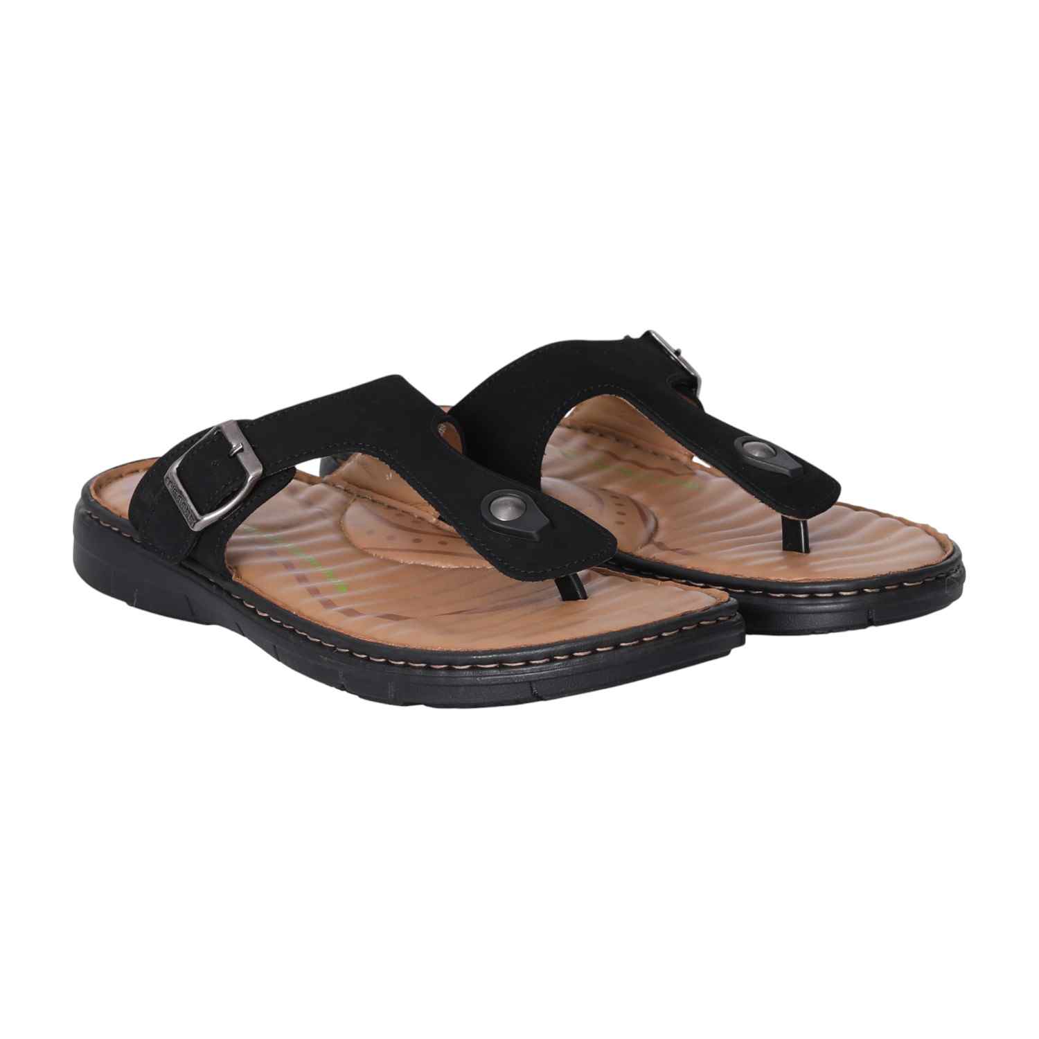 Men Sleek Black Tan Base Thongs