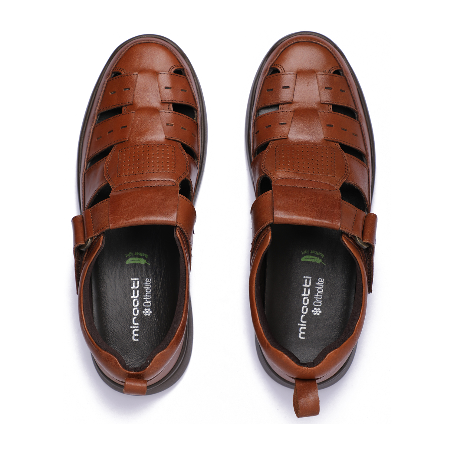 Men Tan Comfort Leather Sandals with Hook-and-Loop Strap