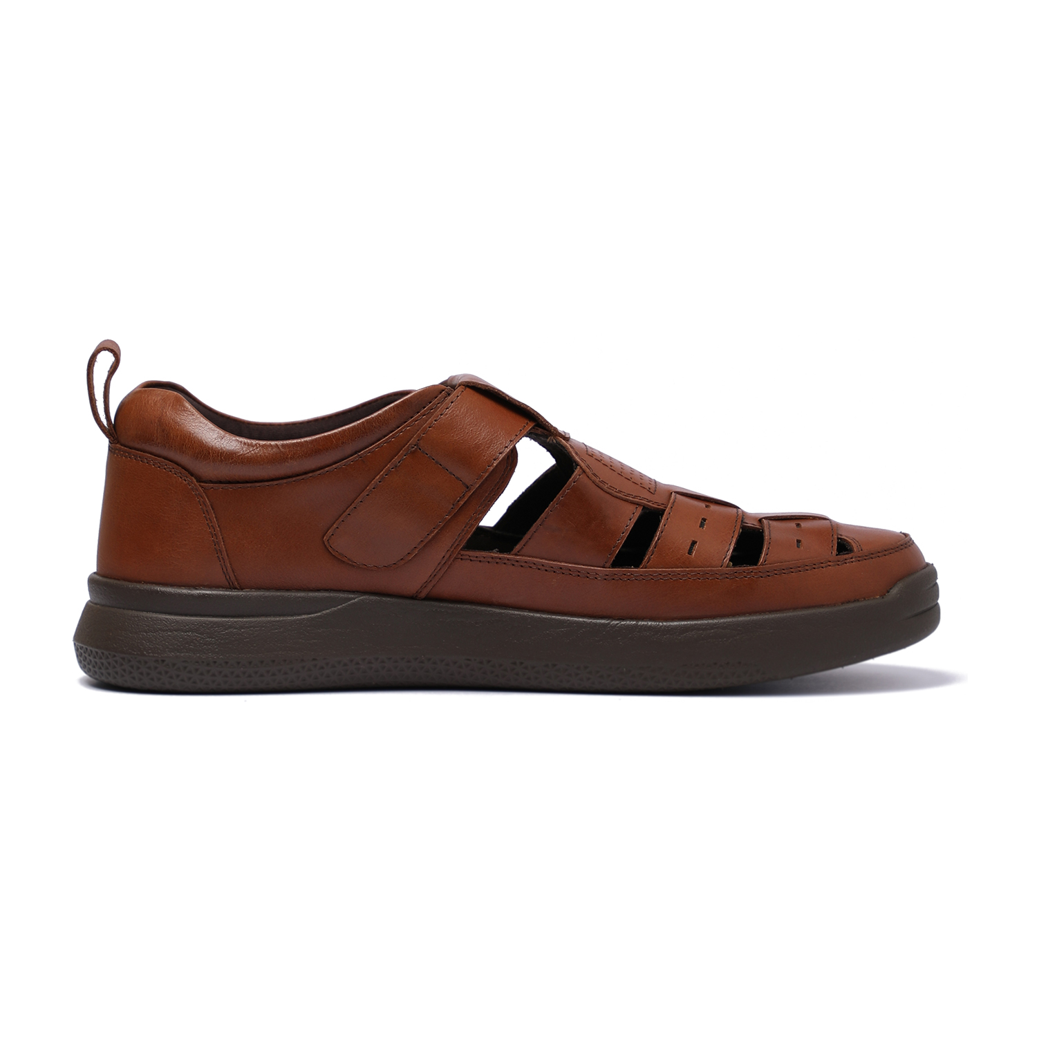 Men Tan Comfort Leather Sandals with Hook-and-Loop Strap