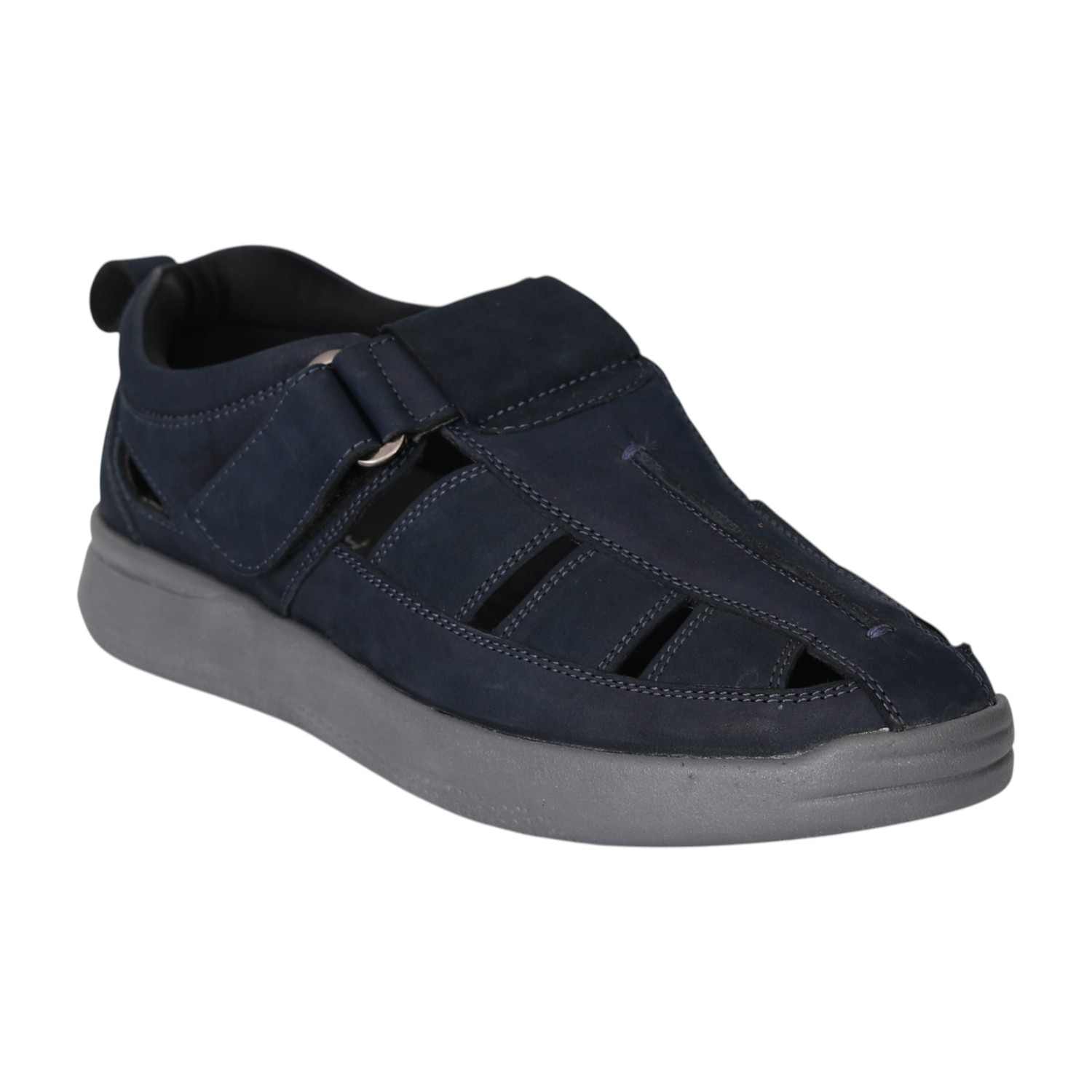 Men Navy Blue Cut-Out Comfort Sandals