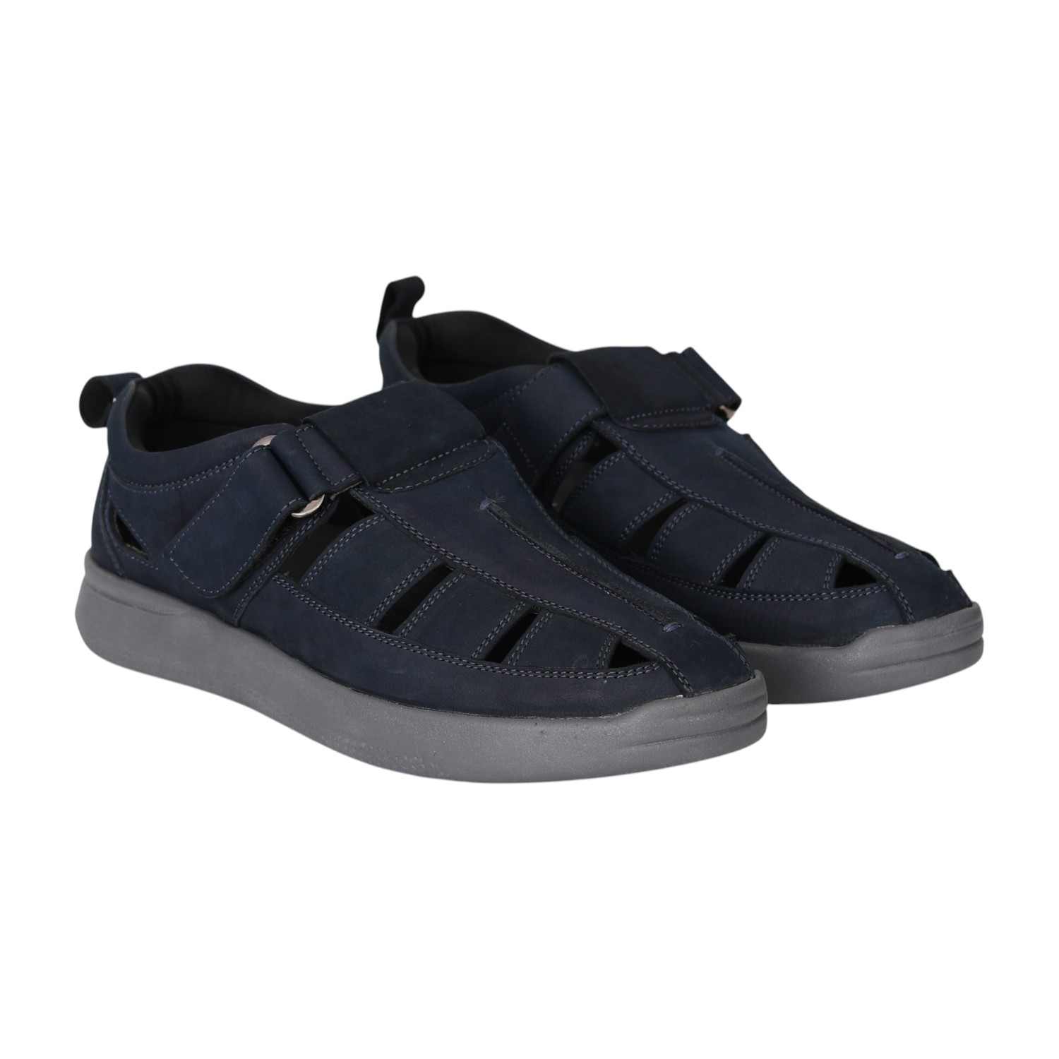 Men Navy Blue Cut-Out Comfort Sandals