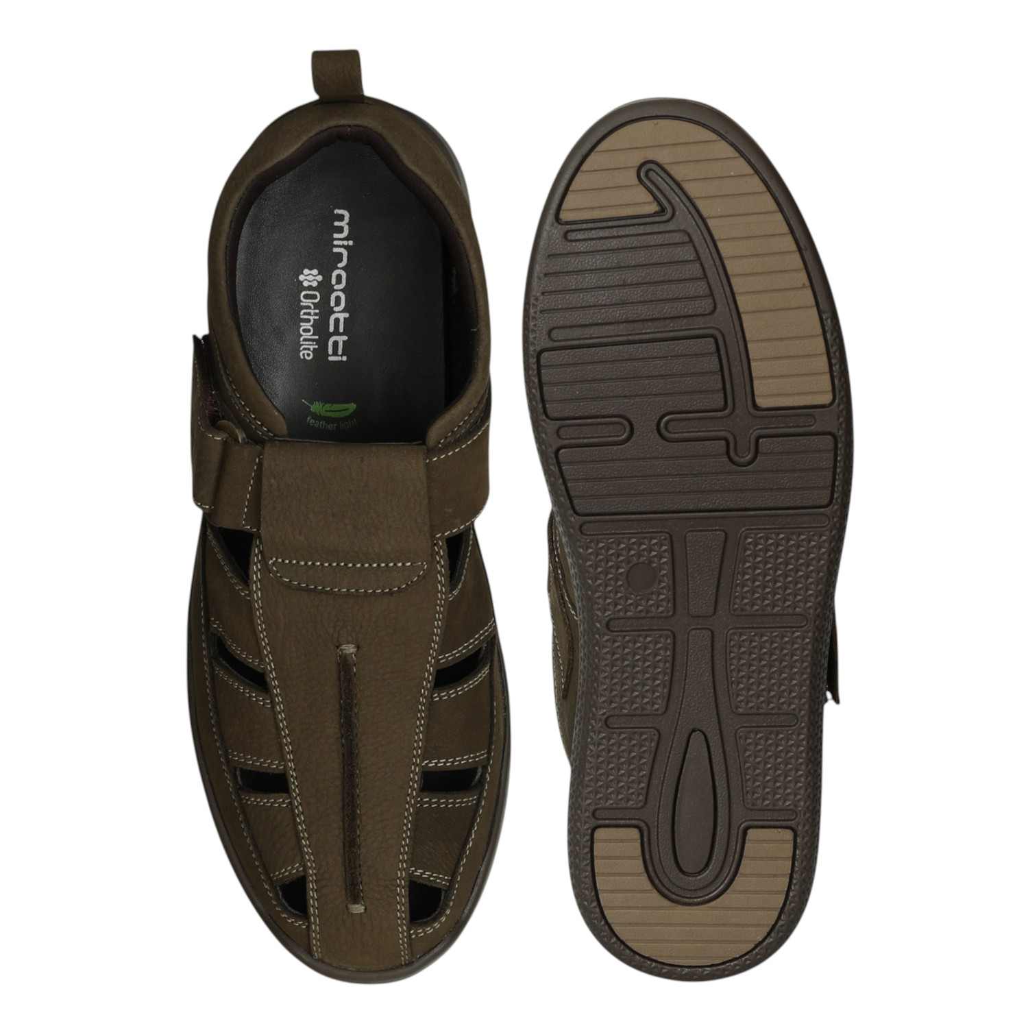 Men Olive Cut-Out Comfort Sandals