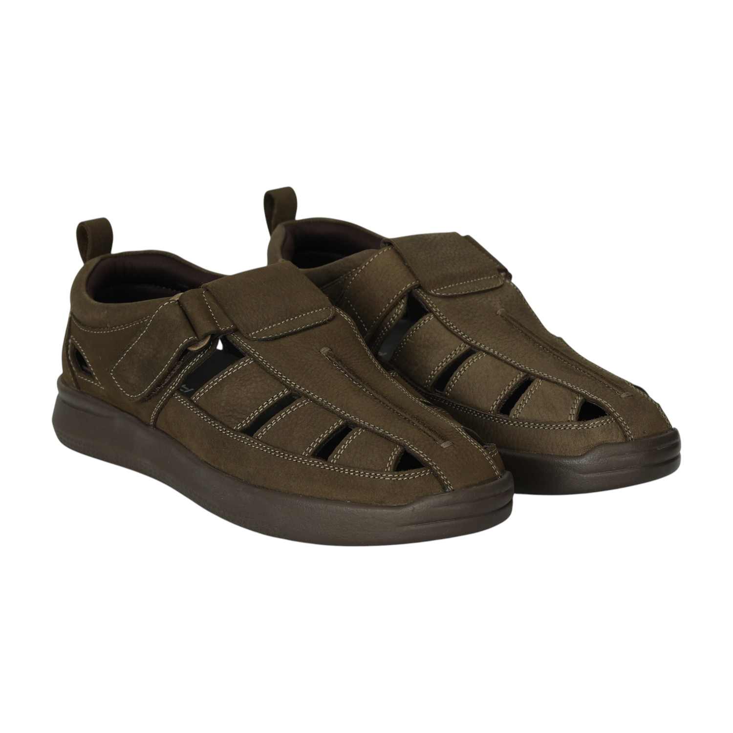 Men Olive Cut-Out Comfort Sandals