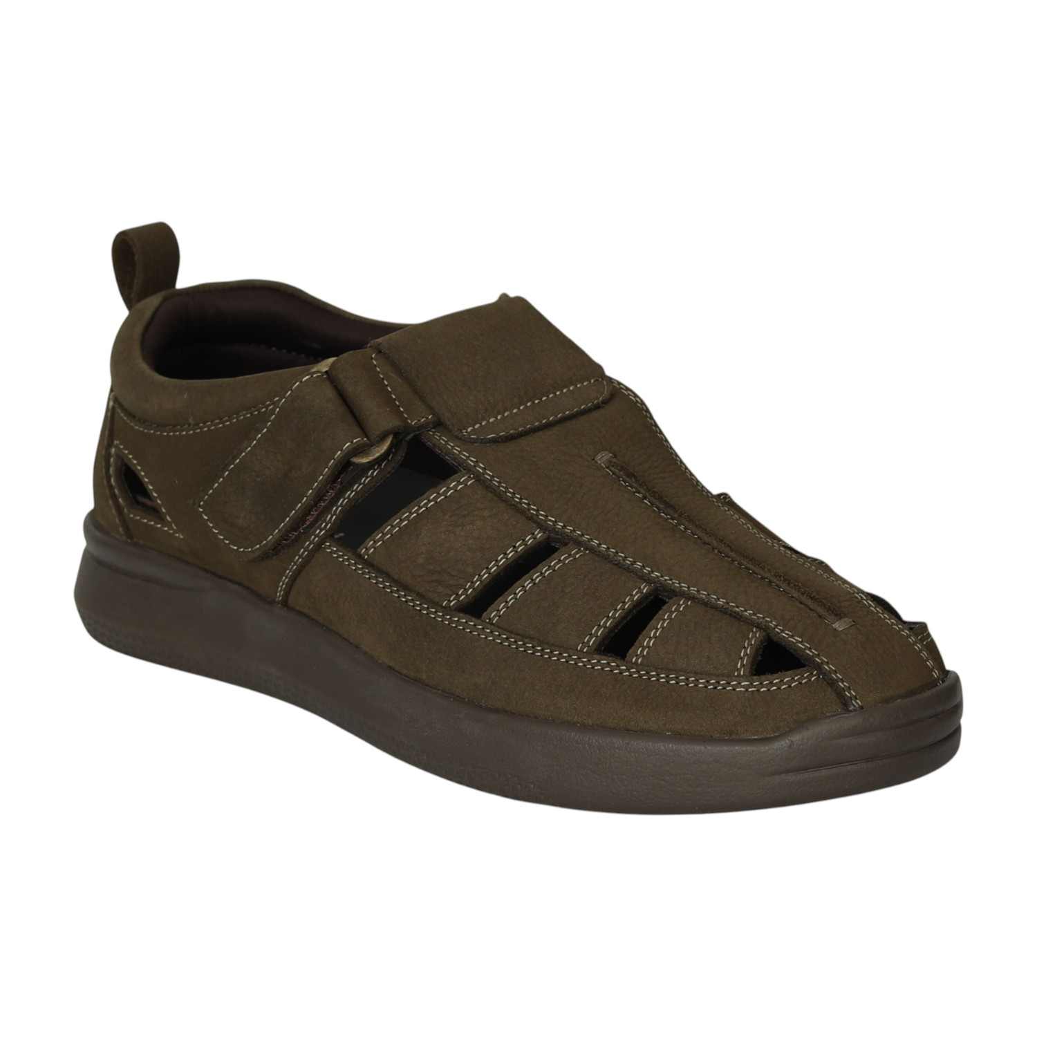 Men Olive Cut-Out Comfort Sandals