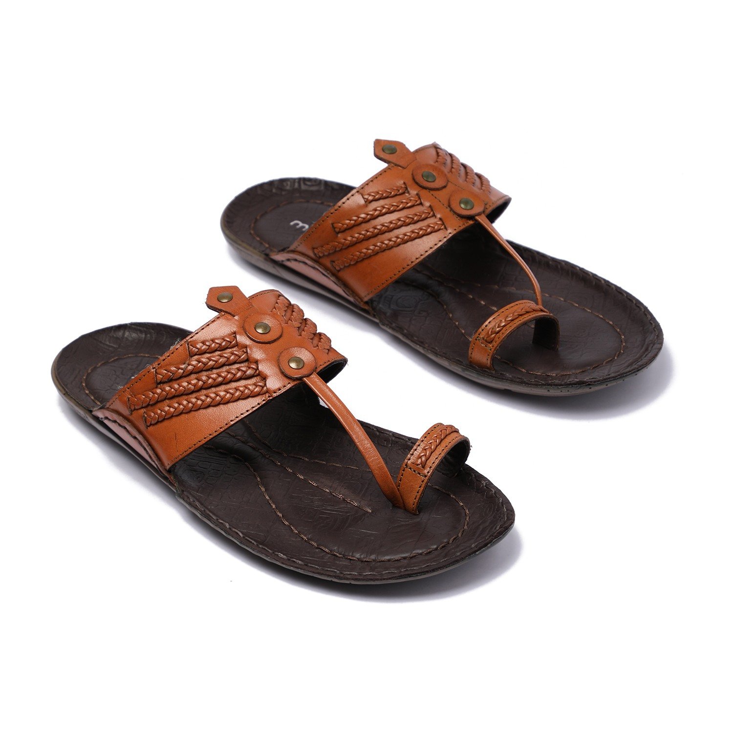 Traditional Kolhapuri-Style Leather Sandals – Tan For Men