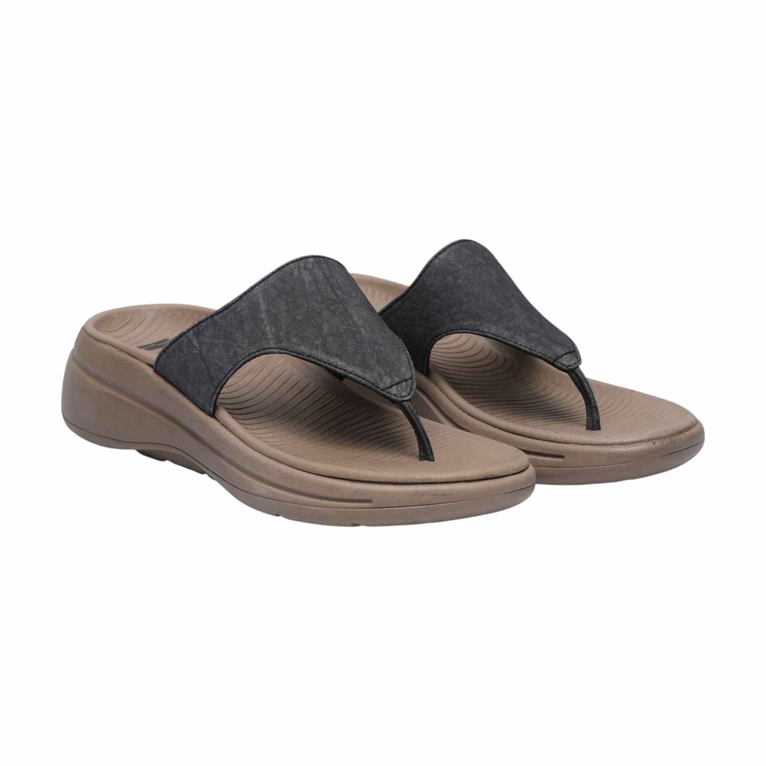 Textured Strap Black Thongs for Women