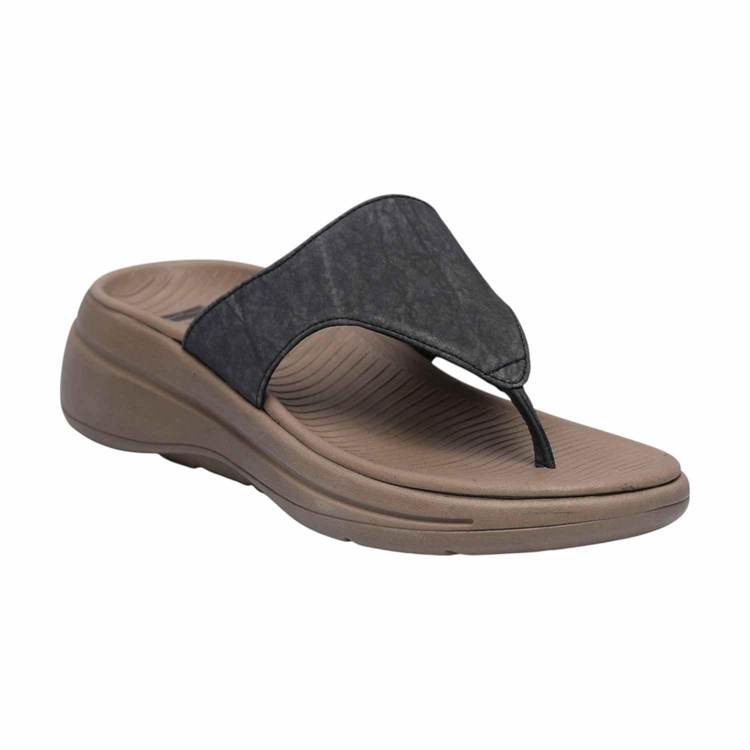 Textured Strap Black Thongs for Women