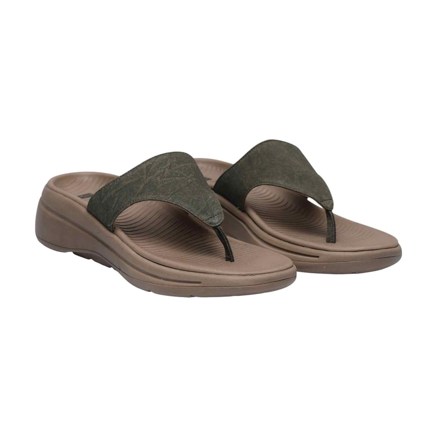 Textured Strap Olive Thongs for Women