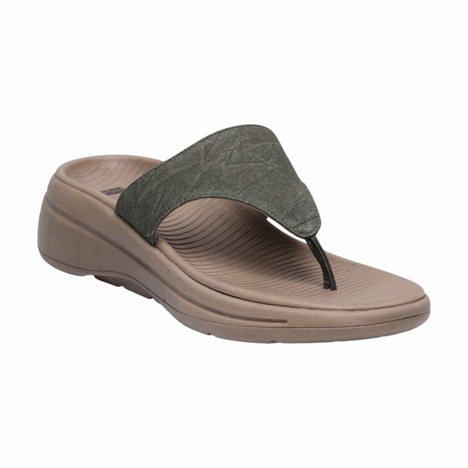 Textured Strap Olive Thongs for Women