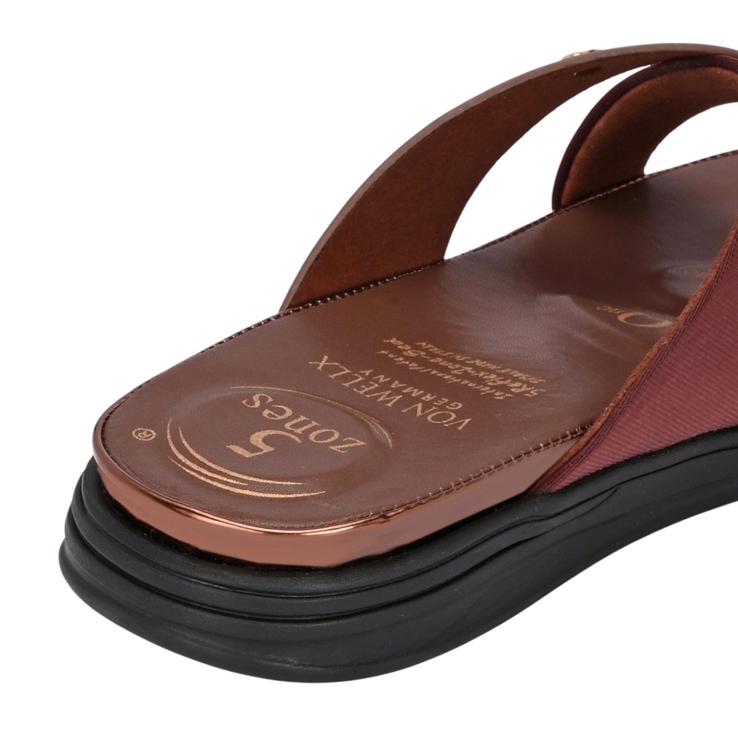 Women Rose Gold and Maroon Crossover Comfort Sandal with Toe Loop
