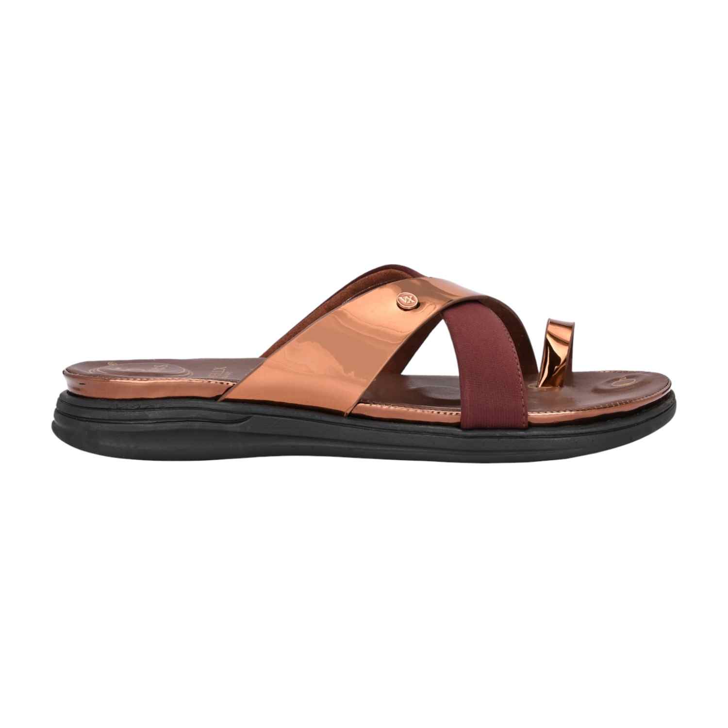 Women Rose Gold and Maroon Crossover Comfort Sandal with Toe Loop