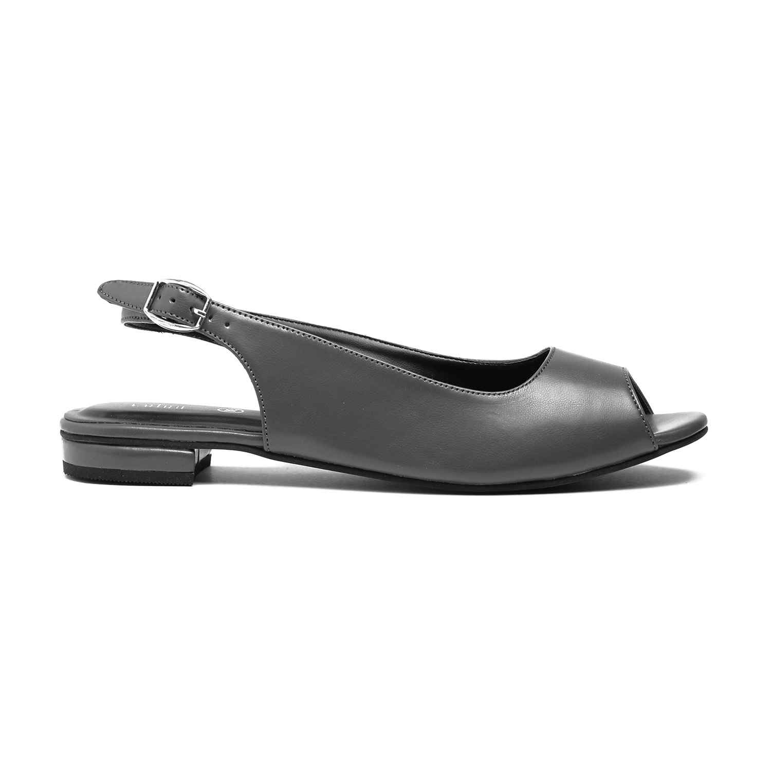 Women Grey Peep-Toe Slingback Flat Sandals