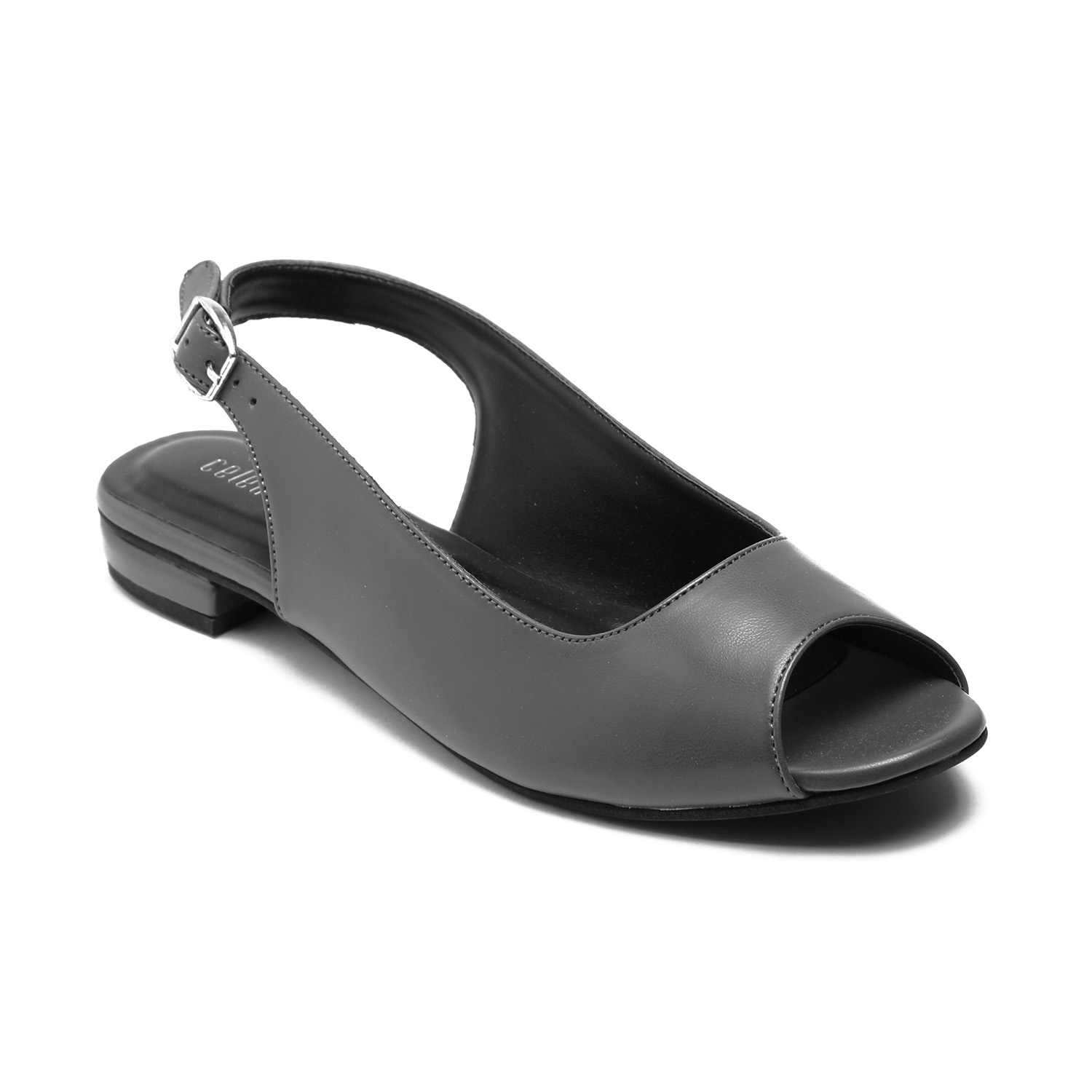 Women Grey Peep-Toe Slingback Flat Sandals