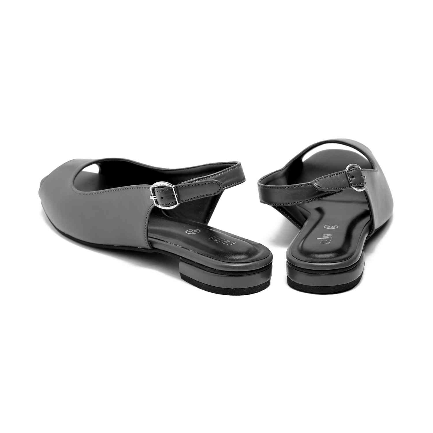 Women Grey Peep-Toe Slingback Flat Sandals