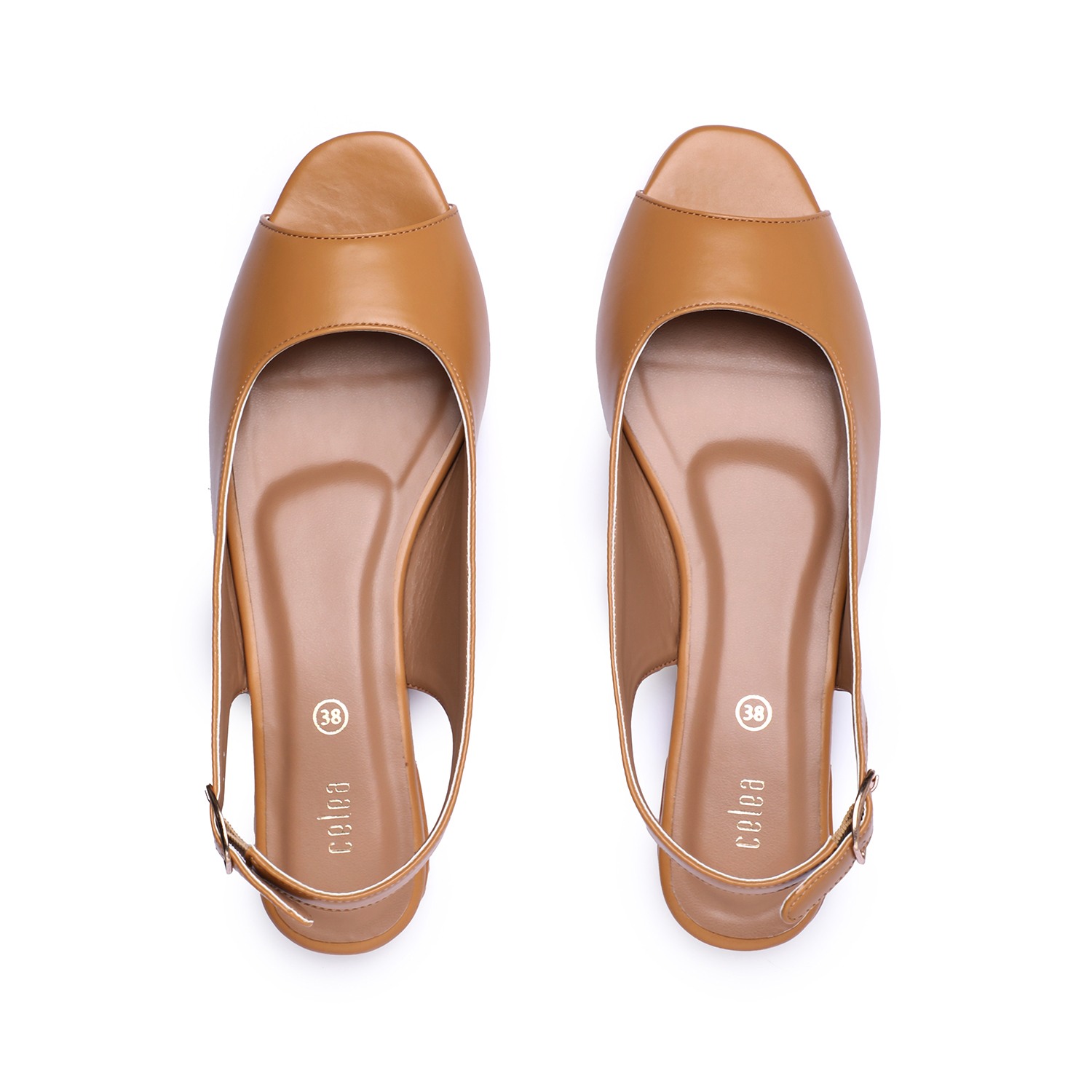 Women Tan Peep-Toe Slingback Flat Sandals
