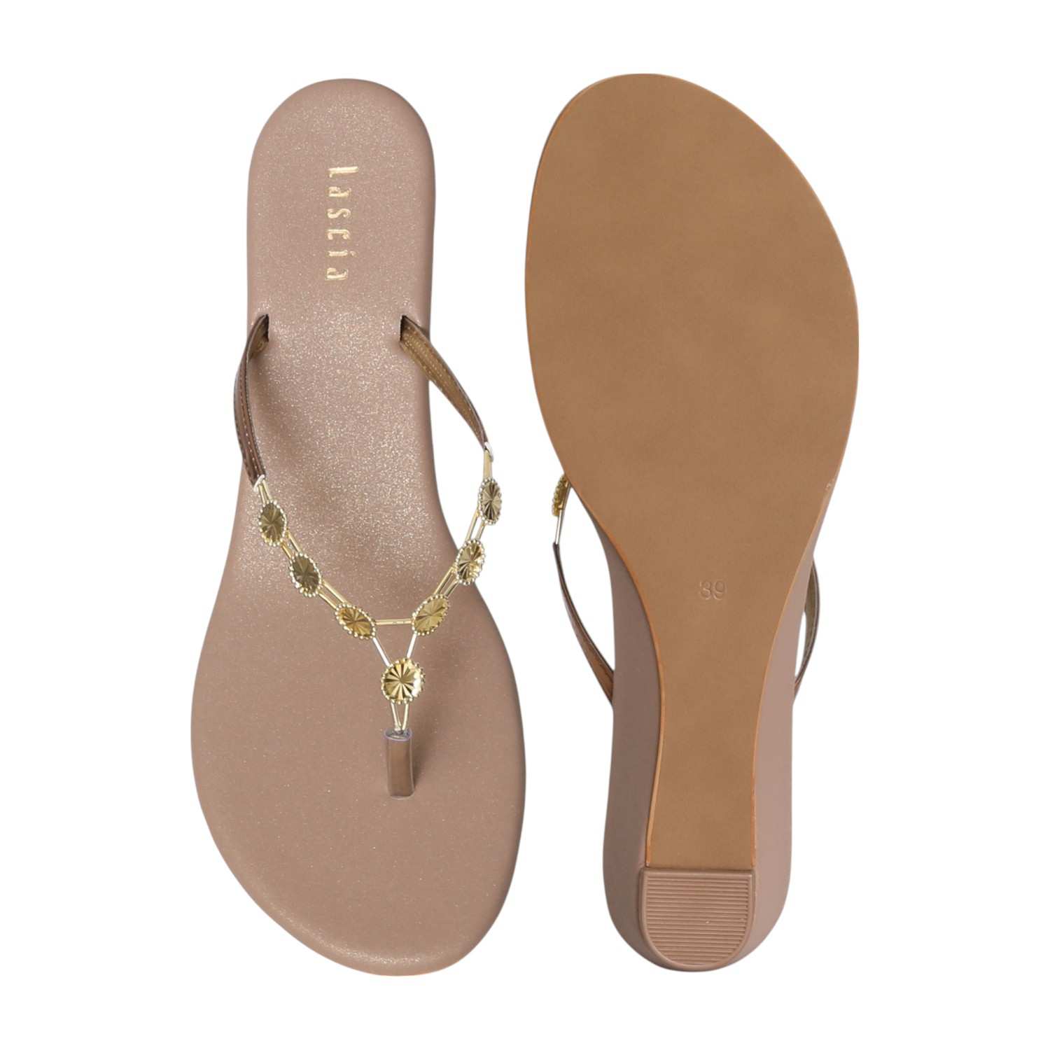 Women Golden Charm Wedge Sandals