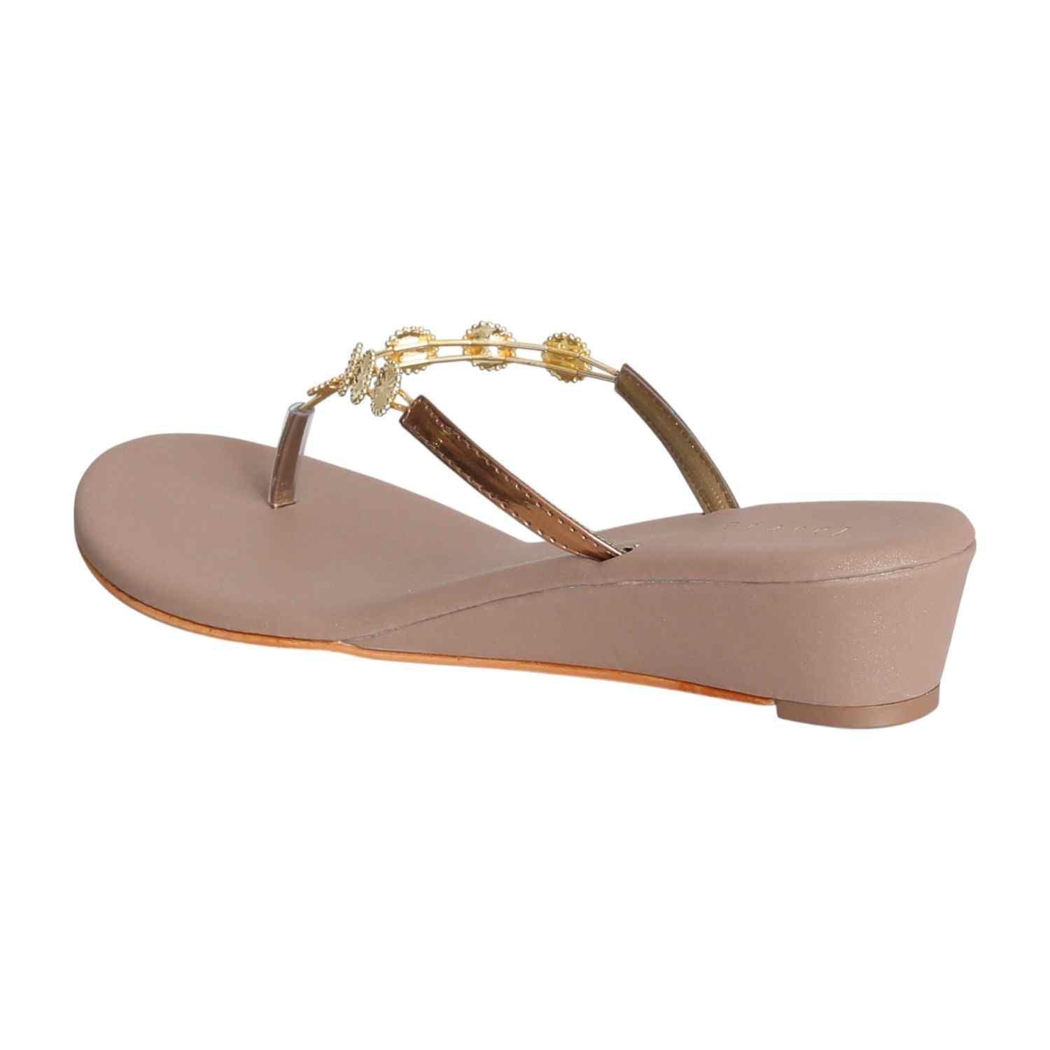 Women Golden Charm Wedge Sandals